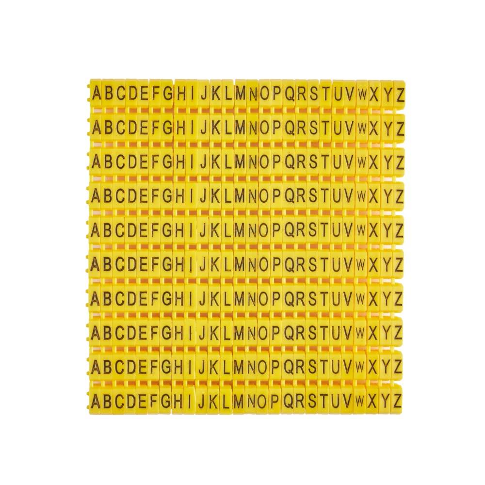 Offgridtec Kabelmarker Clips A–Z, 260 Stück, für 6 mm² Kabel, je 10x Buchstaben, gelb