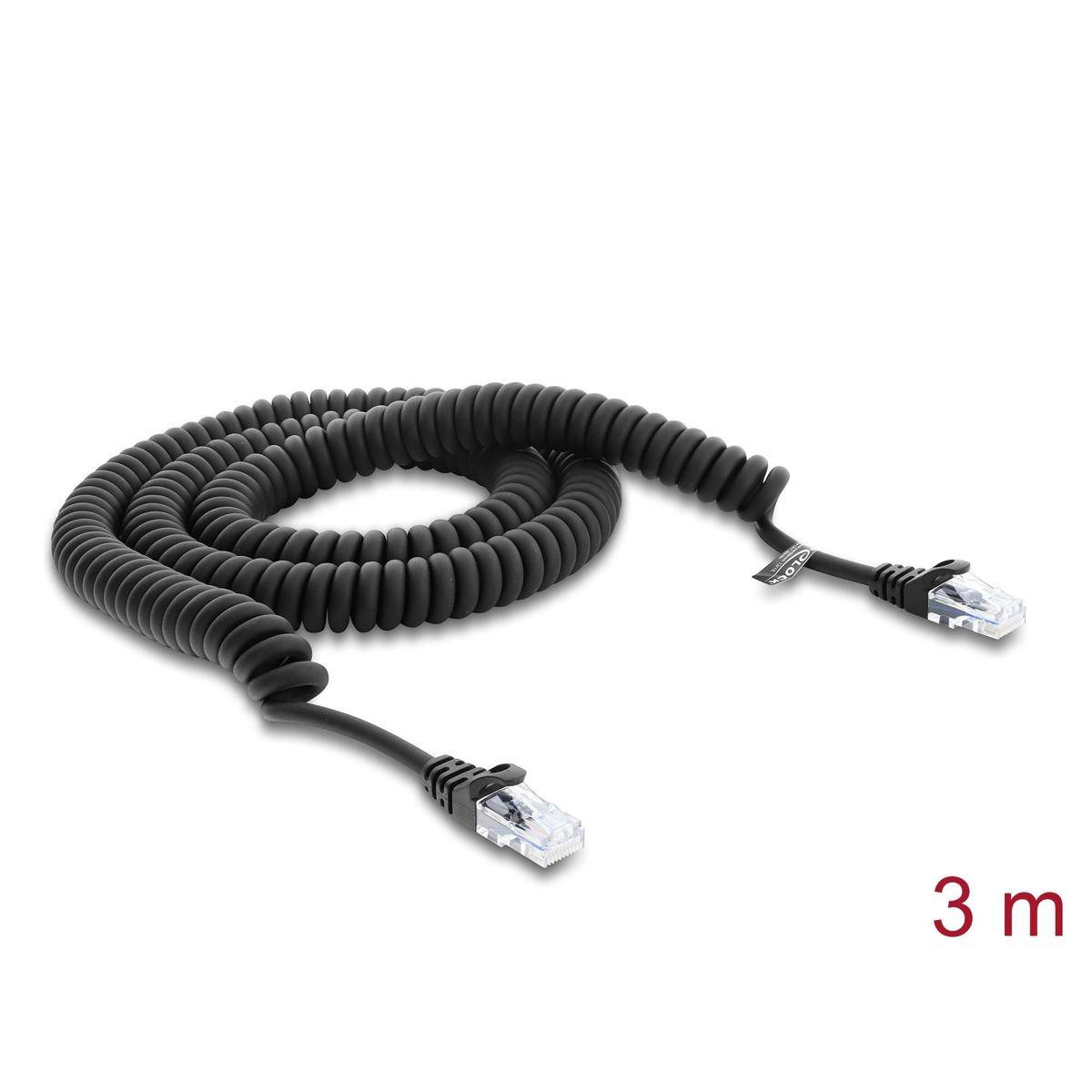 91236 - Delock RJ50 Spiralkabel Stecker zu Stecker 3 m schwarz