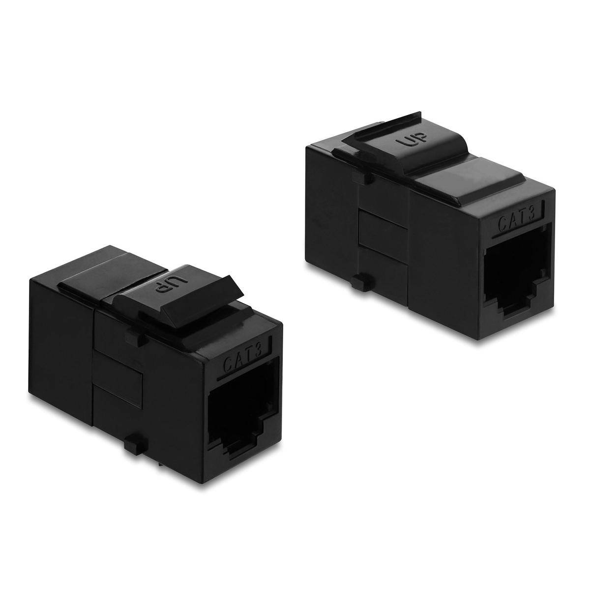 91377 - Delock Keystone Modul Kupplung RJ14 Buchse zu RJ14 Buchse Cat.3 Kunststoff schwarz