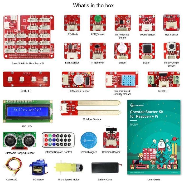 Elecrow Crowtail Starter Kit für Raspberry Pi, 22 Module, Plug & Play, ohne Raspberry Pi