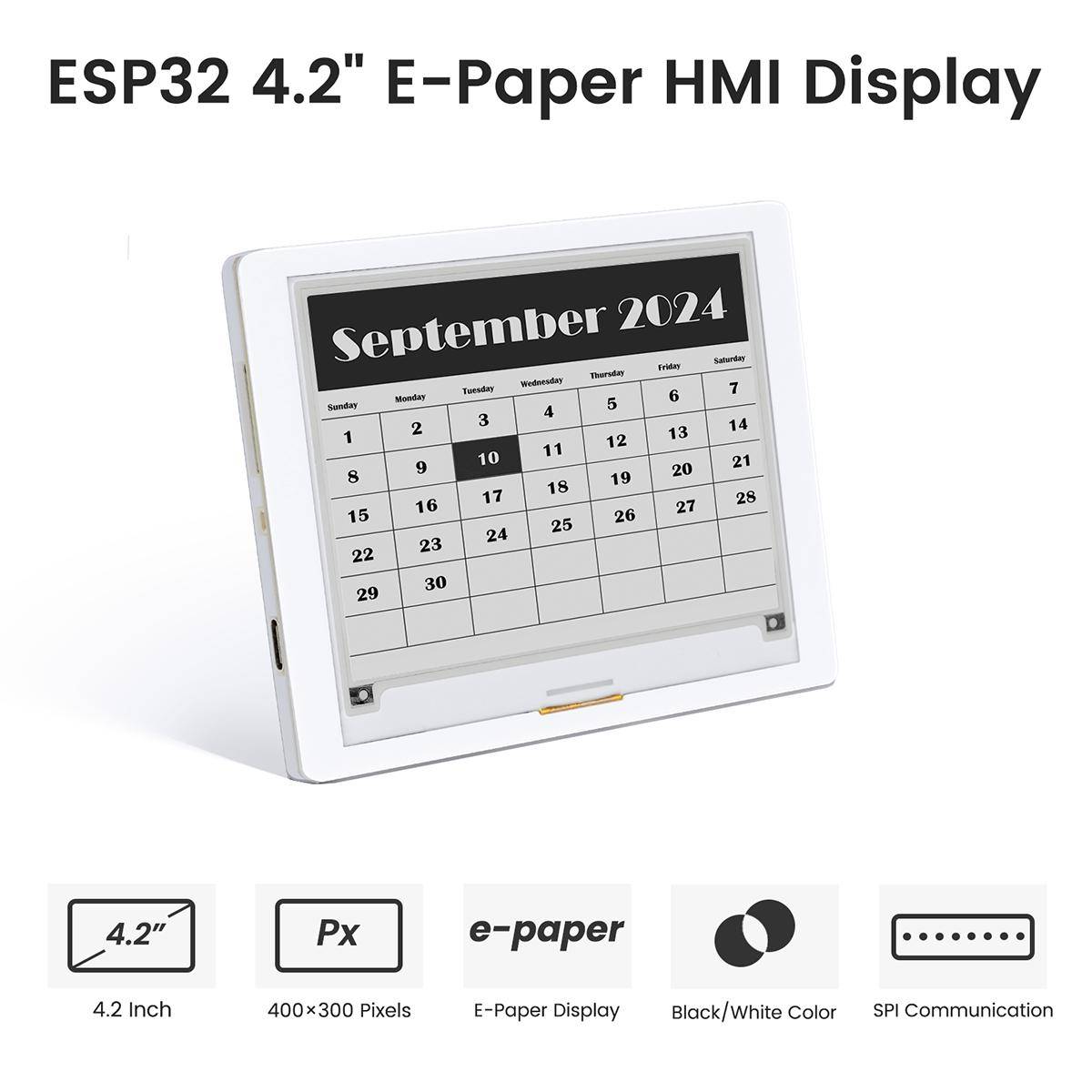 Elecrow CrowPanel E-Paper HMI Display, 4.2 Zoll, 400x300 Auflösung, ESP32-S3, SPI, Schwarz-Weiß