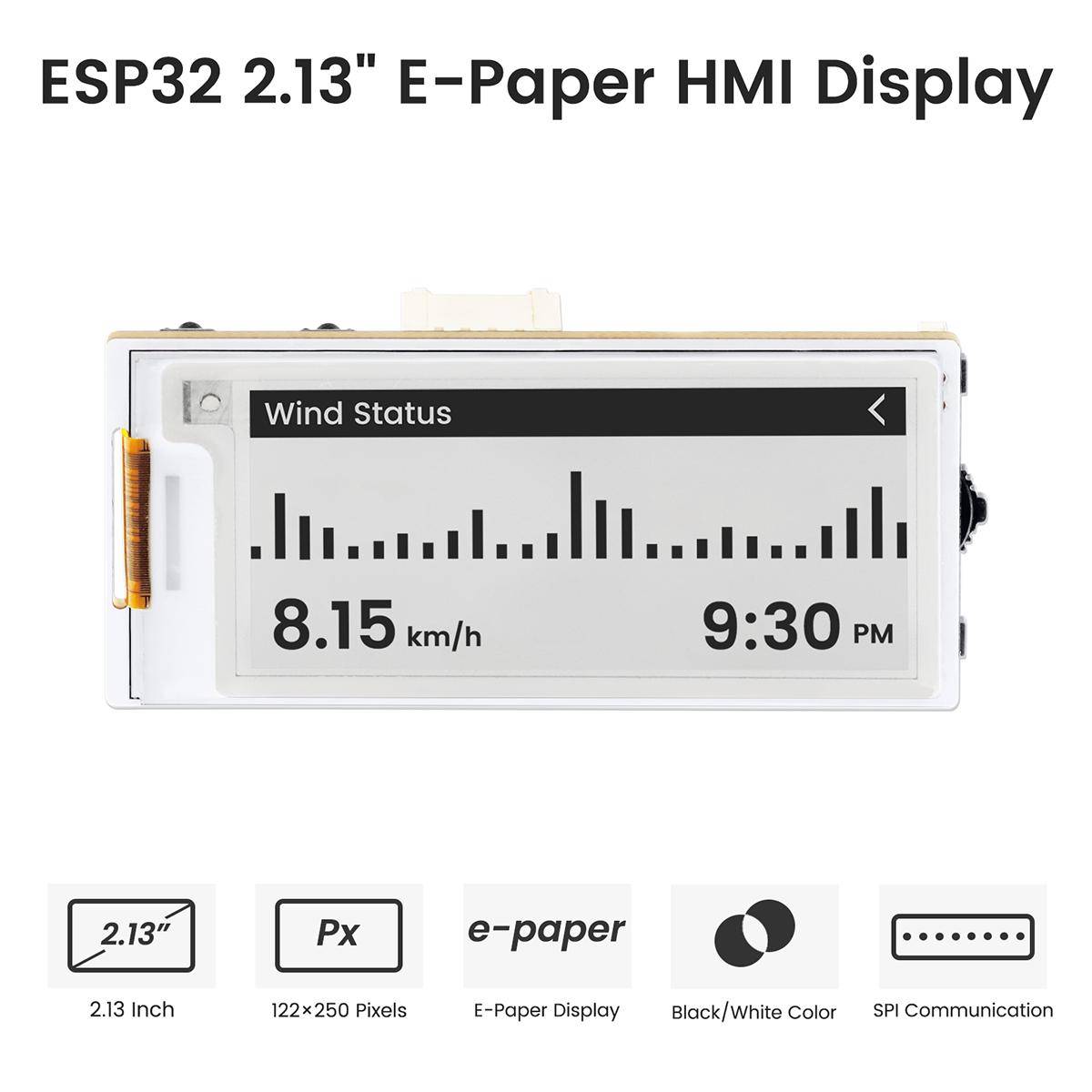 Elecrow CrowPanel E-Paper HMI Display, 2.13 Zoll, 122x250 Auflösung, ESP32-S3, SPI, Schwarz-Weiß