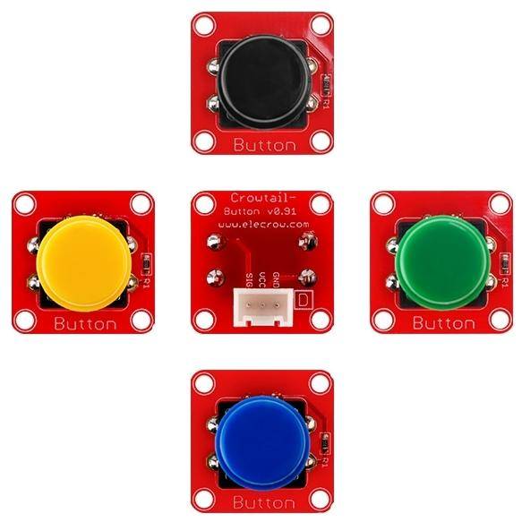 Elecrow Crowtail-Button 1.0, Momentanschalter, digital, Panel-Mount, inkl. JST-PH 2.0 3-Pin Kabel - Farbe: Schwarz