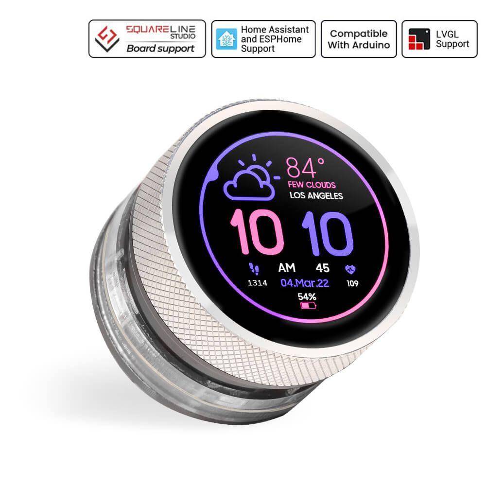 Elecrow CrowPanel, 1,28 Zoll Smart Knob, IPS Touchscreen, ESP32 HMI Drehgeber, Home Assistant, 5V