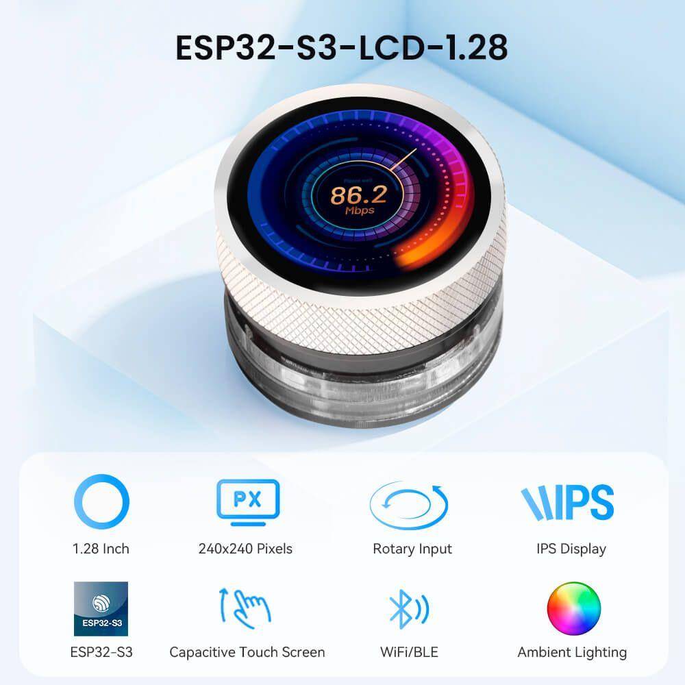 Elecrow CrowPanel, 1,28 Zoll Smart Knob, IPS Touchscreen, ESP32 HMI Drehgeber, Home Assistant, 5V