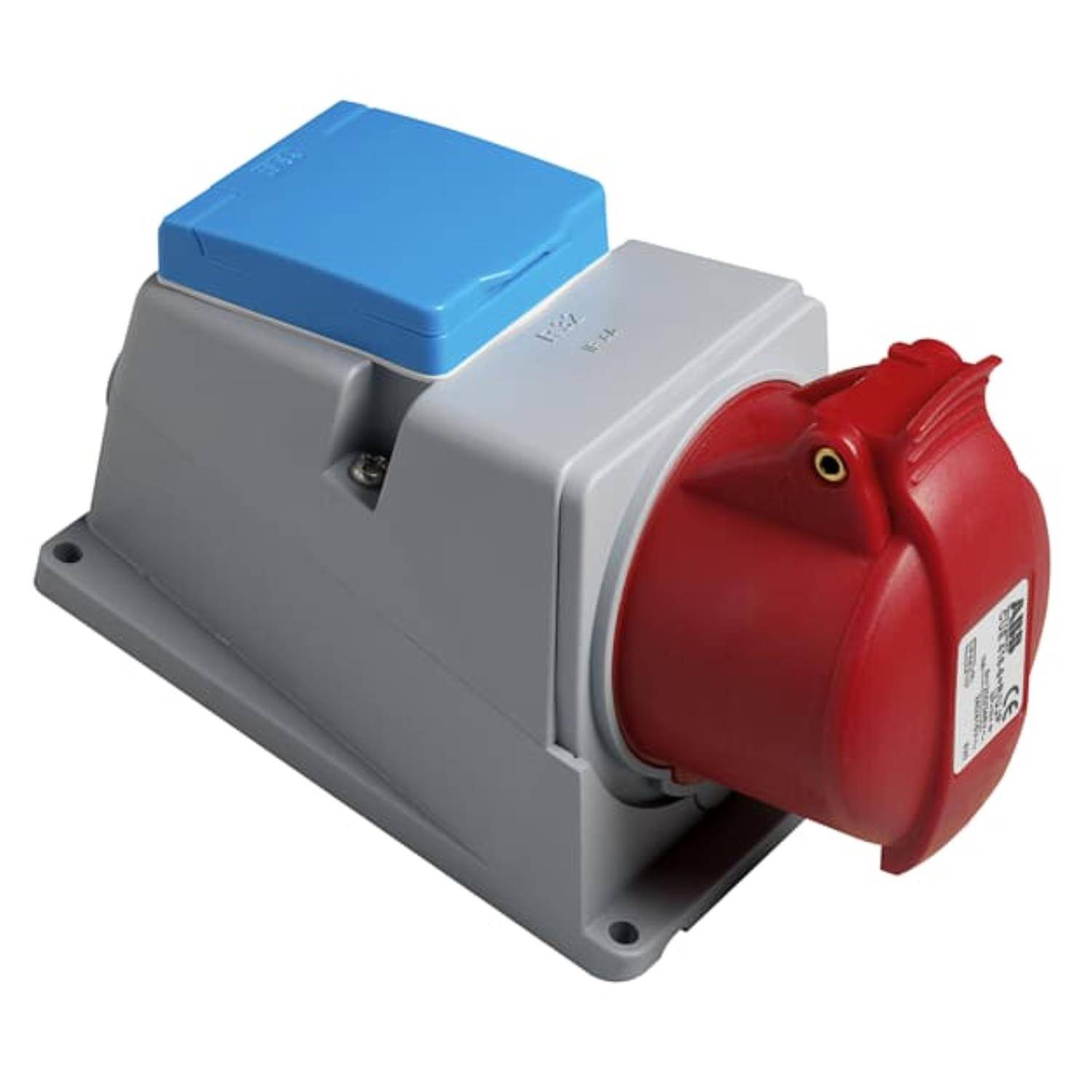 Amphenol 16 Ampere CEE Wandsteckdose mit Schuko 5-polig (3P+N+PE) Buchse, Kodierung 6h rot 200/346V bis 240/415V