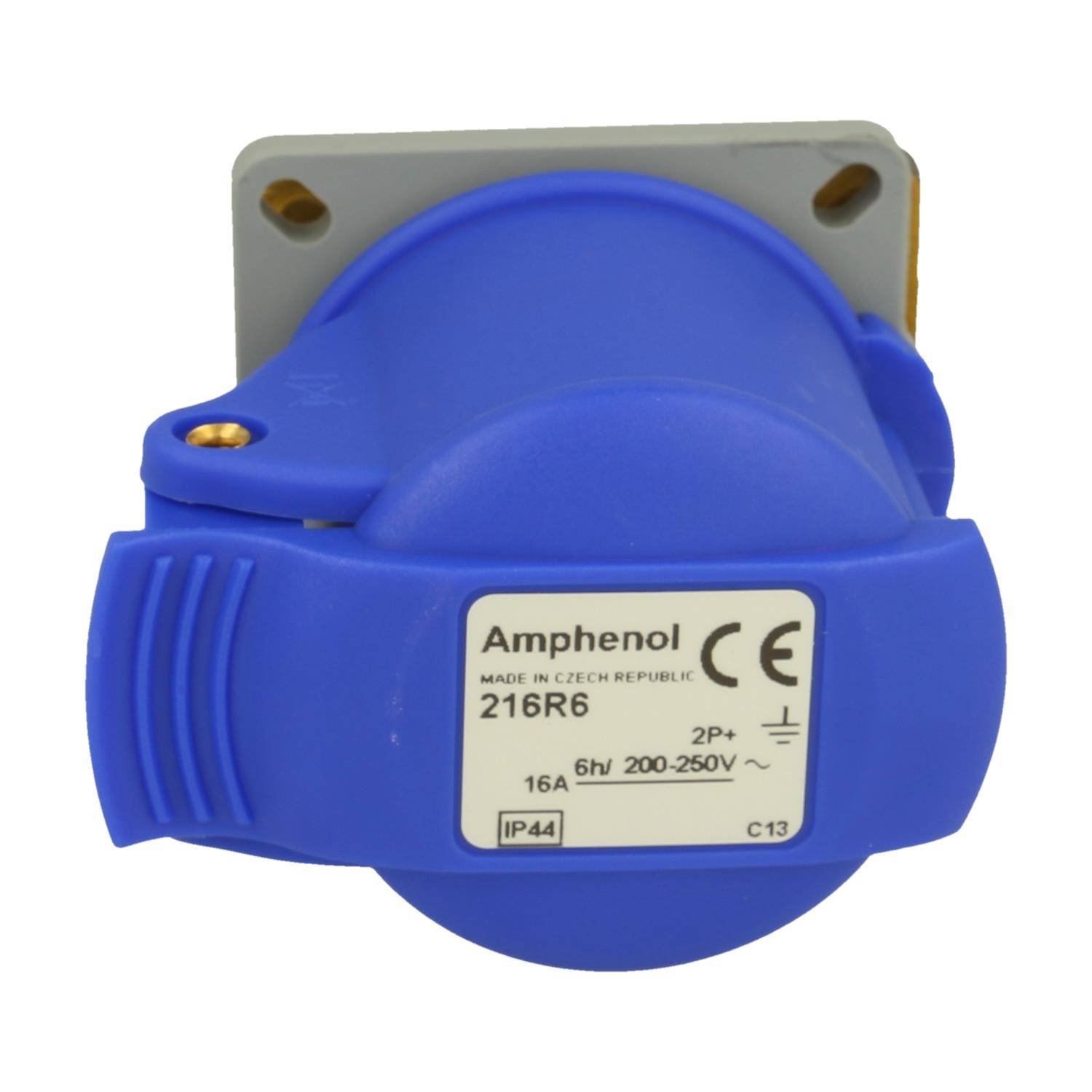 Amphenol 16 Ampere CEE Einbausteckdose 3-polig (2P+PE) Buchse, Kodierung 6h blau 200/250V Frequenz 50 und 60Hz - 1