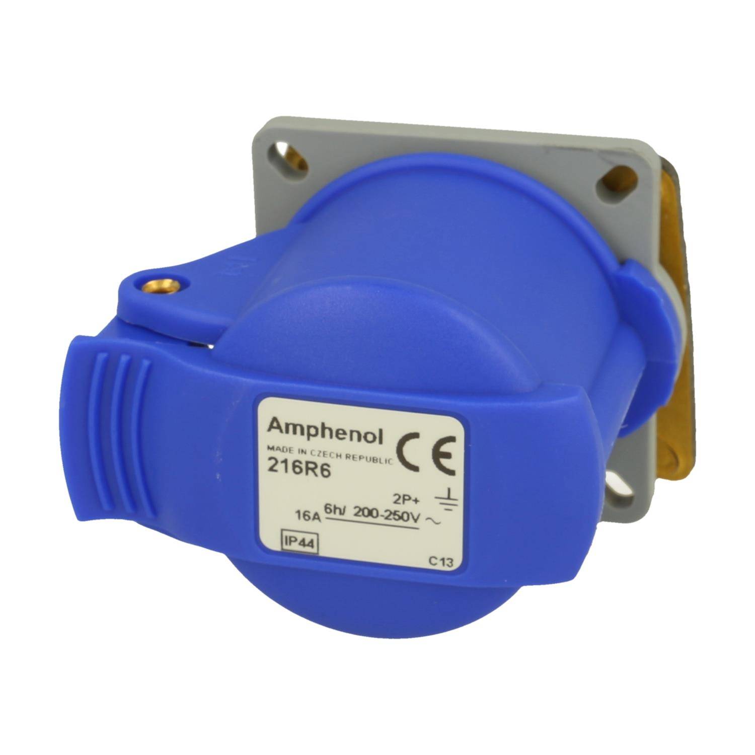 Amphenol 16 Ampere CEE Einbausteckdose 3-polig (2P+PE) Buchse, Kodierung 6h blau 200/250V Frequenz 50 und 60Hz - 1