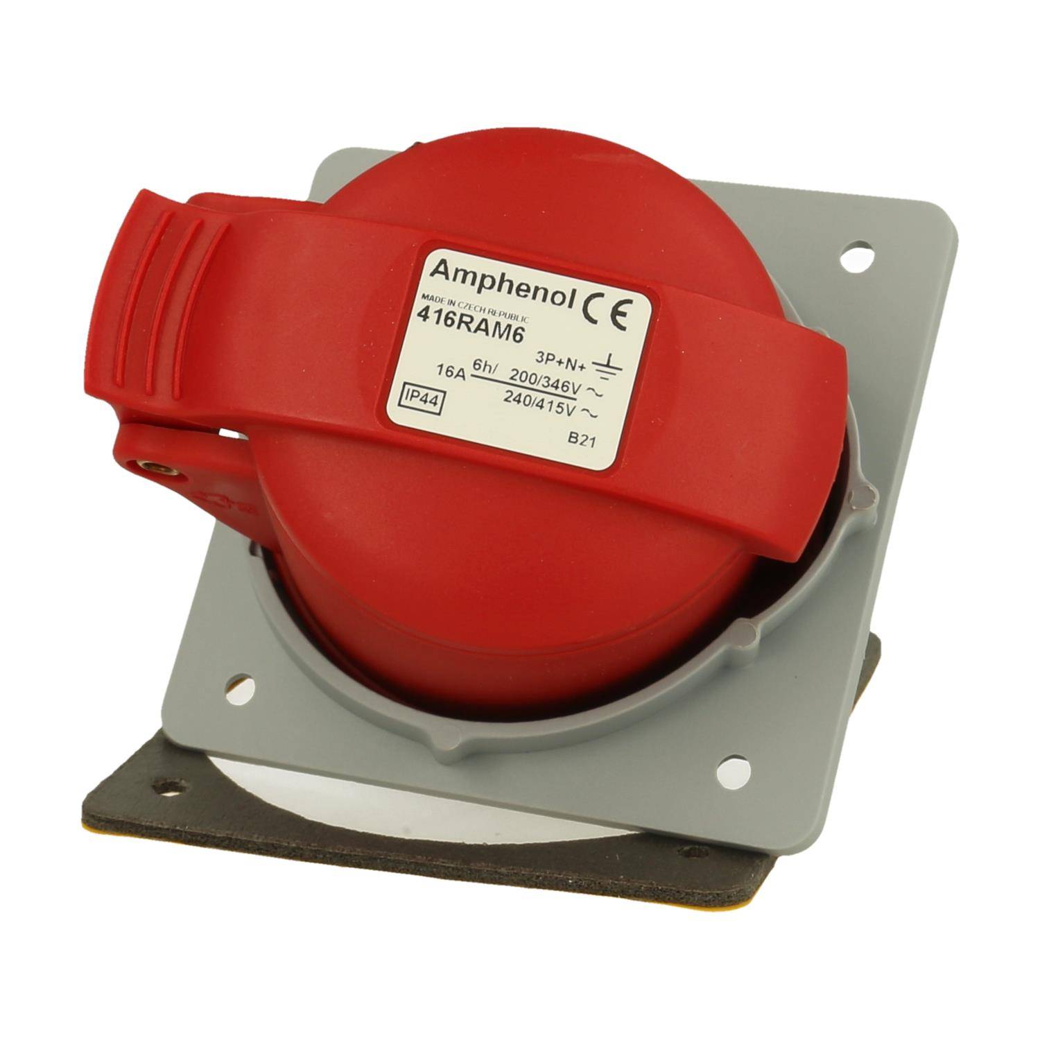 Amphenol 16 Ampere CEE Einbausteckdose 5-polig (3P+N+PE) Buchse, Kodierung 6h rot 200/346V bis 240/415V Frequenz 50 und