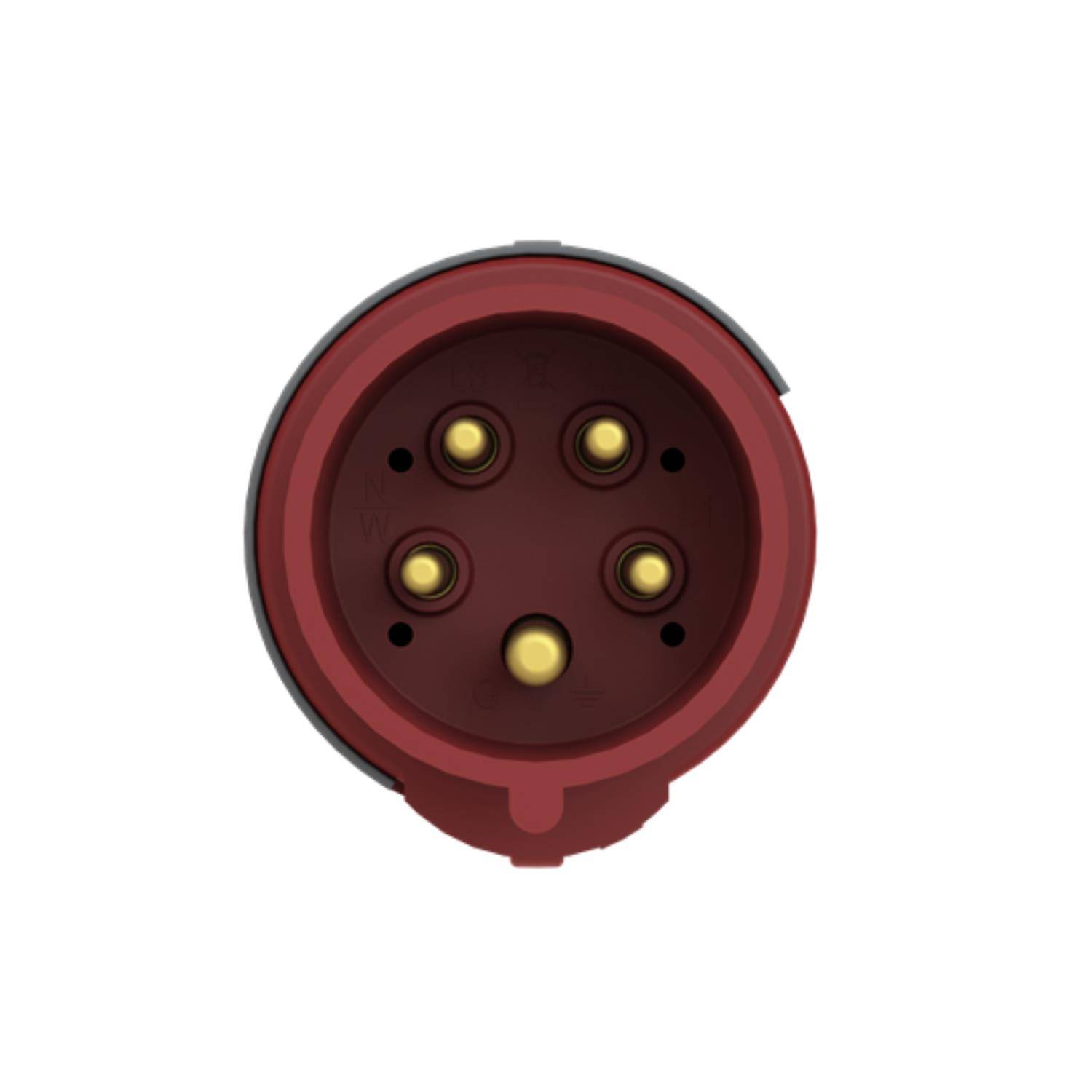 Amphenol 16 Ampere CEE Steckverbinder 5-polig (3P+N+PE) Stift, Kodierung 6h rot 200/346V bis 240/415V Frequenz 50 und