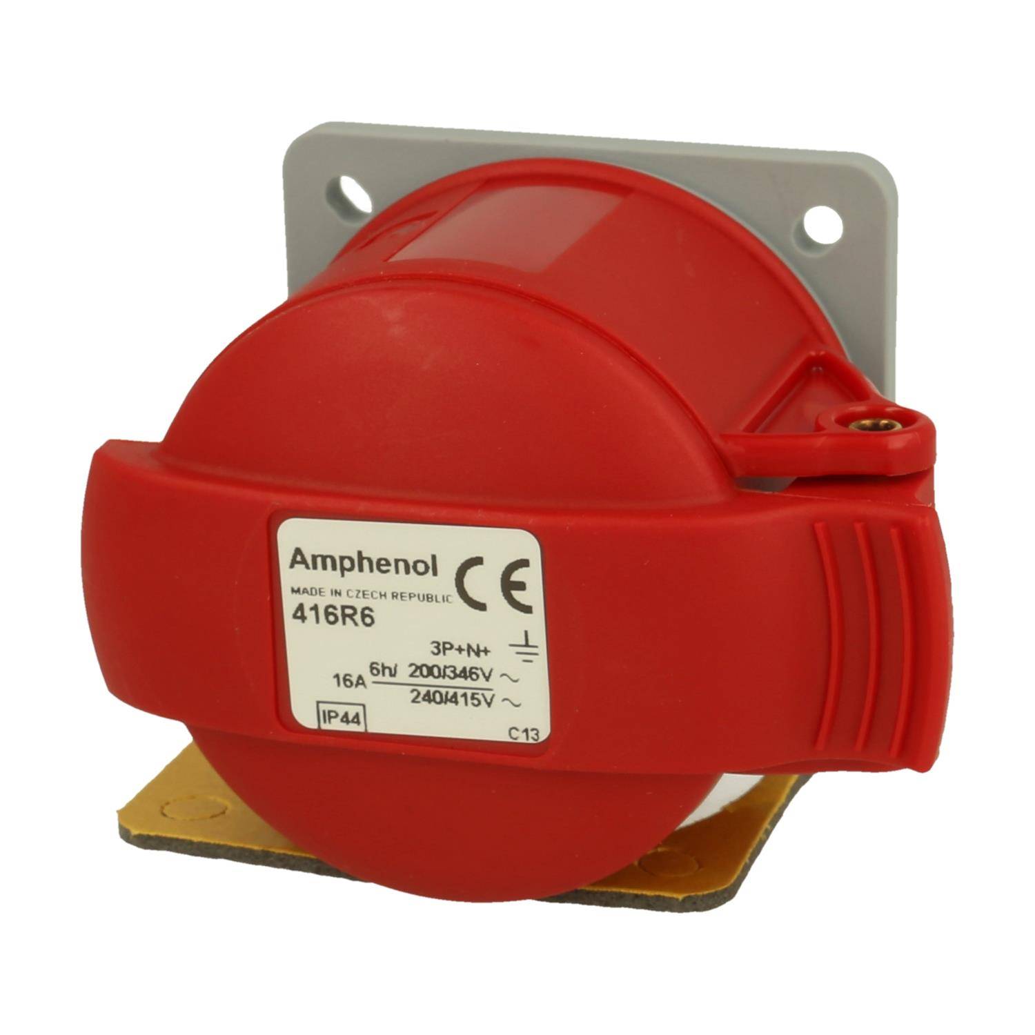 Amphenol 16 Ampere CEE Einbausteckdose 5-polig (3P+N+PE) Buchse, Kodierung 6h rot 200/346V bis 240/415V Frequenz 50 und