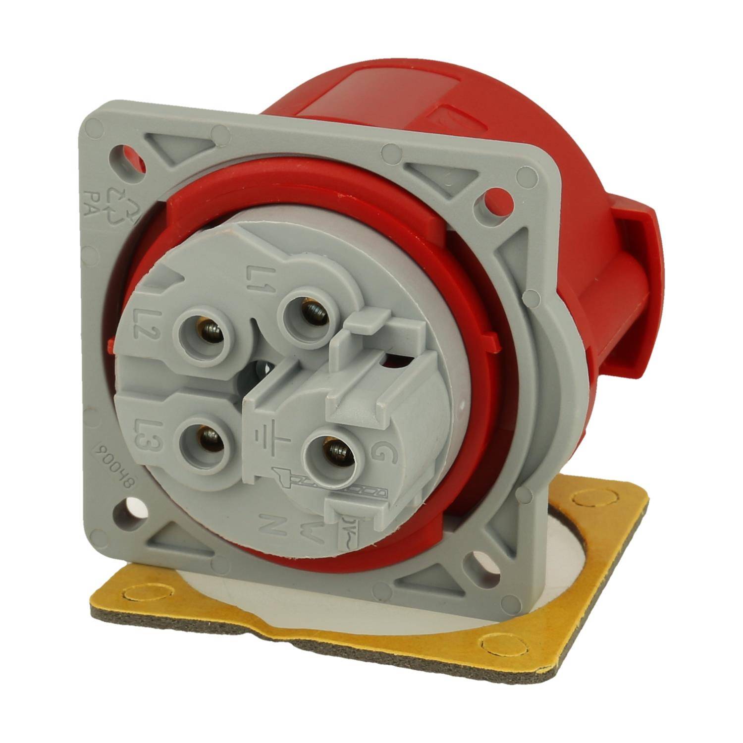 Amphenol 16 Ampere CEE Einbausteckdose 5-polig (3P+N+PE) Buchse, Kodierung 6h rot 200/346V bis 240/415V Frequenz 50 und