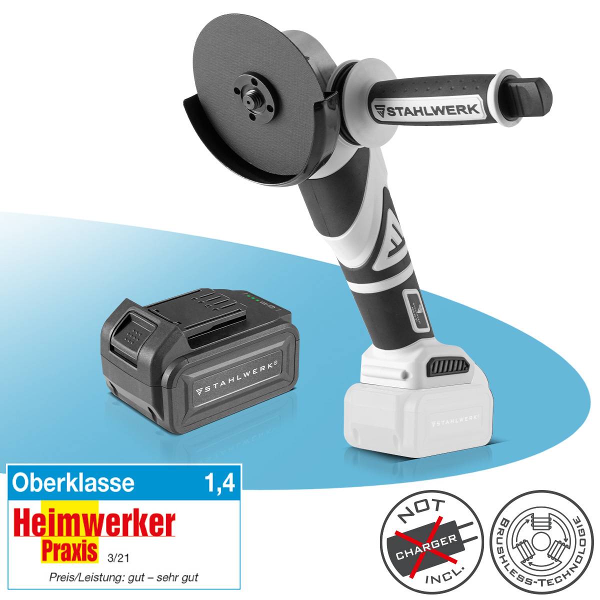 STAHLWERK Brushless Akku Winkelschleifer 7500 U/min mit 4 Ah Akku 20 V