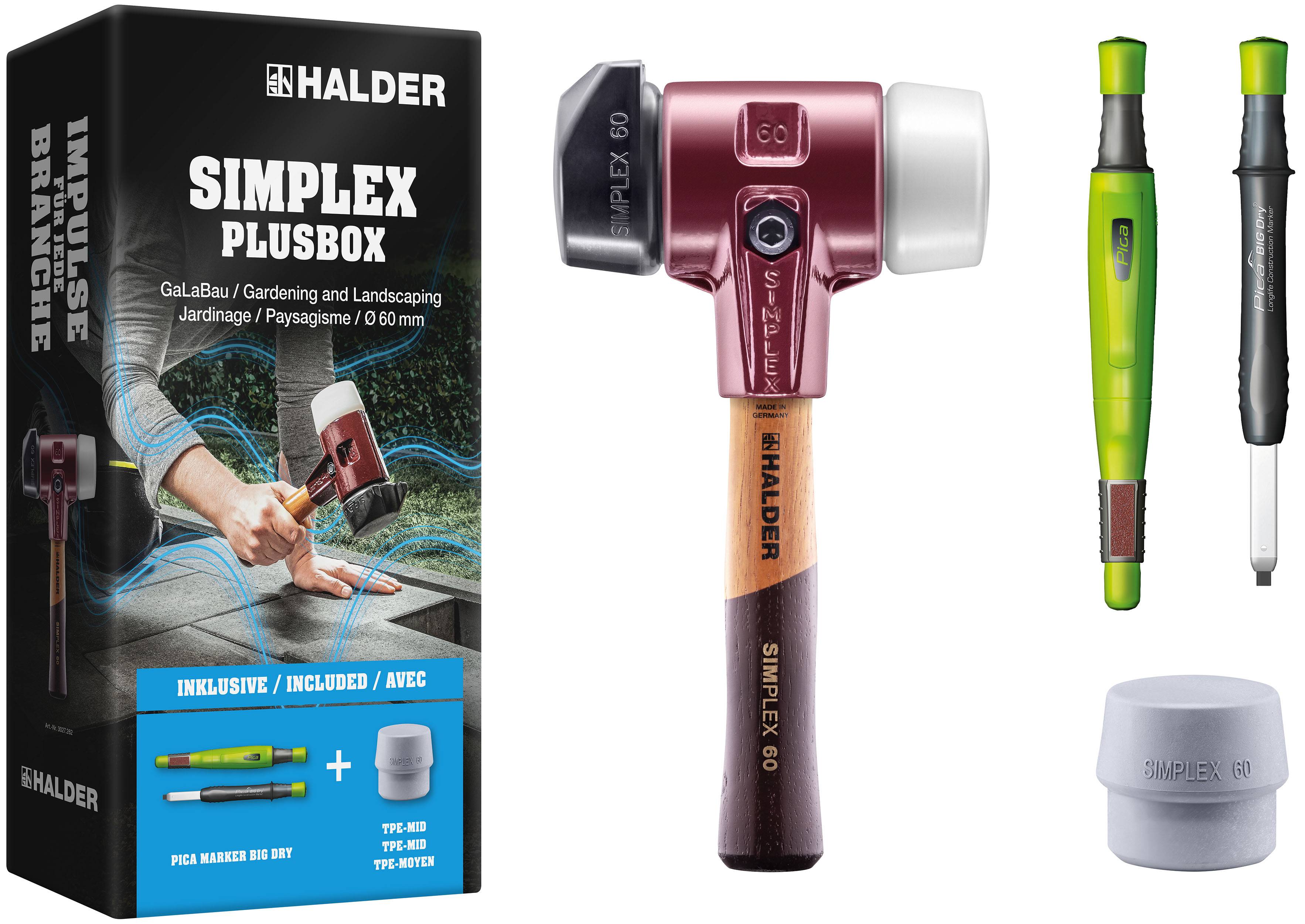 HALDER SIMPLEX Plusbox GaLaBau Ø 60 mm Superplastik / Gummi / TPE-mid + Pica Big Dry Marker
