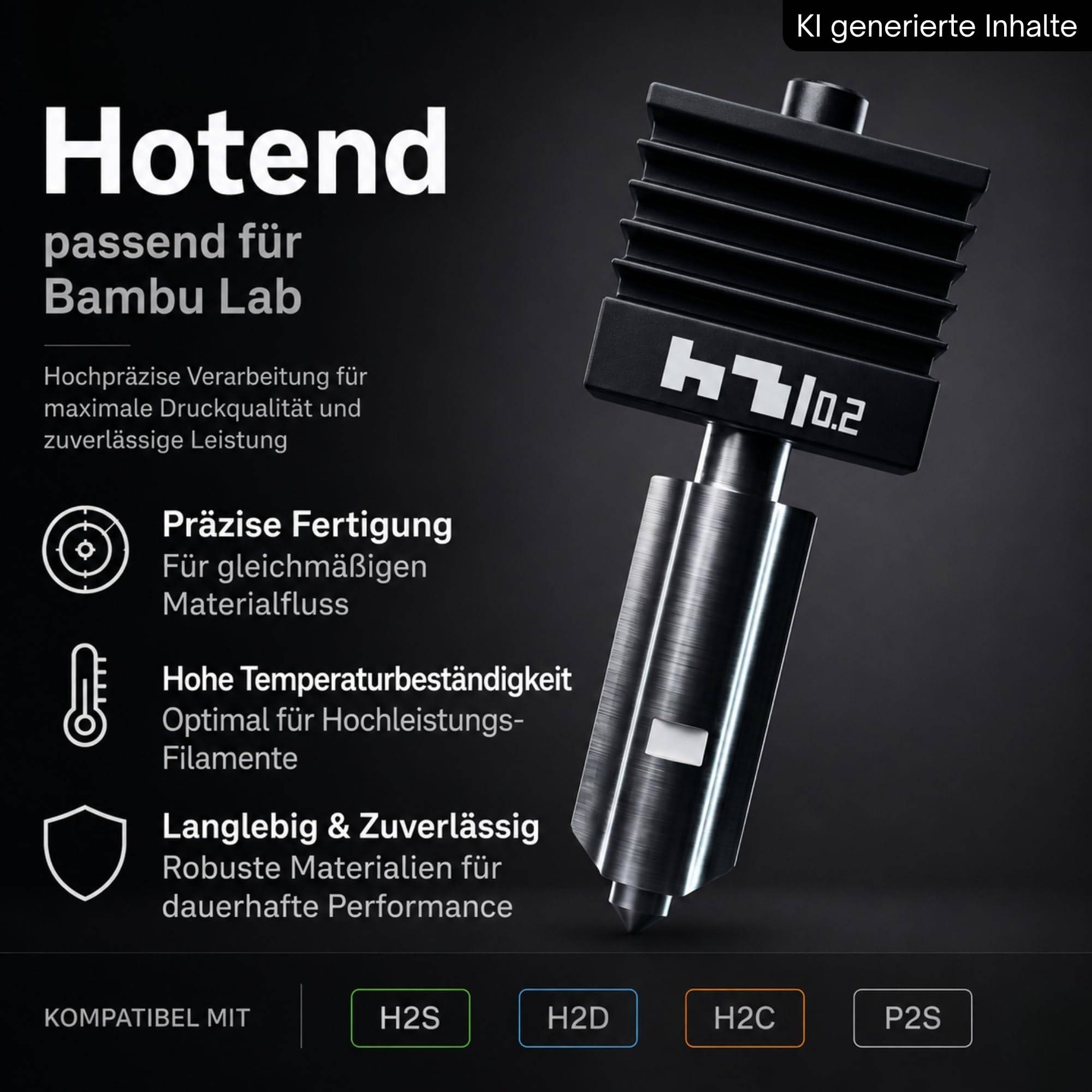 P2S H2S H2D Hotend mit 0,2mm Düse 1:1 passend für Bambu Lab 3D Drucker Nozzle Druck Kopf Hot End