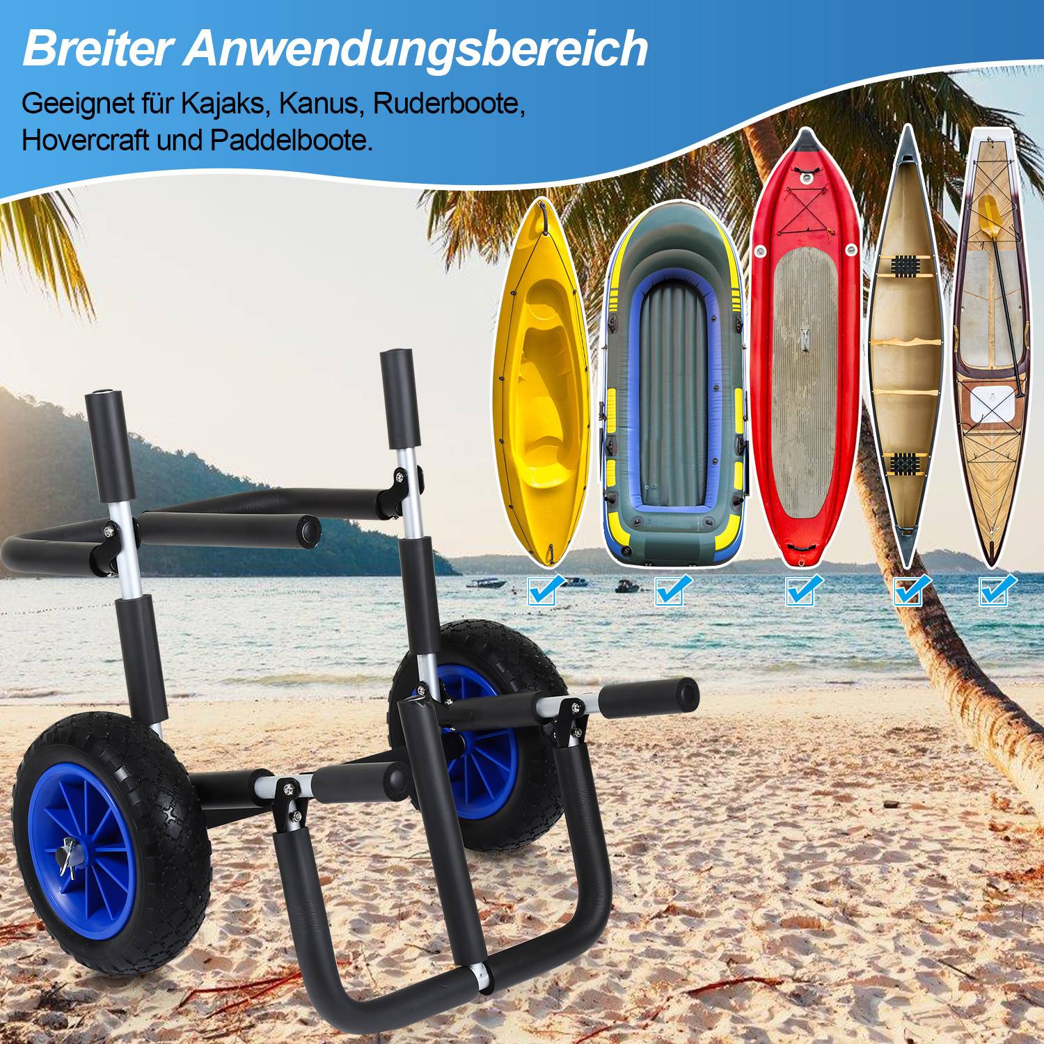 SUP Transportwagen Surfwagen Kanuwagen Bootswagen Surfboard Bootstrailer Stand Up Paddle Alu Transport