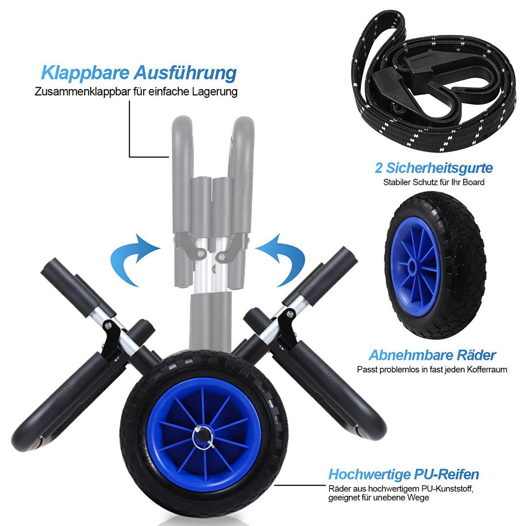 SUP Transportwagen Surfwagen Kanuwagen Bootswagen Surfboard Bootstrailer Stand Up Paddle Alu Transport