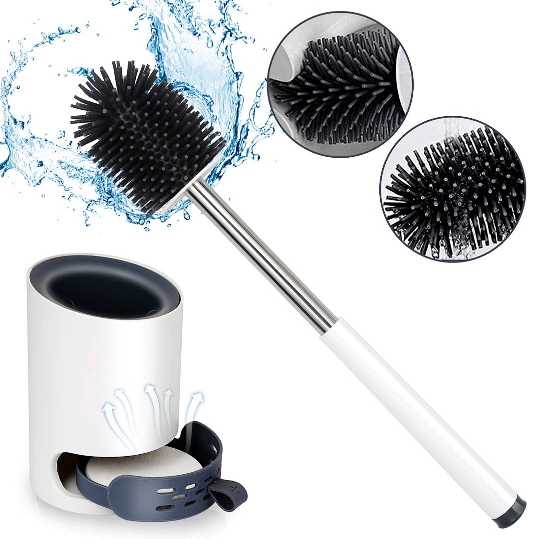 Toilettenbürste Klobürste WC Bürste Silikon 2 in 1 hygenische WC Toilettenbürstenhalter Klobürste Garnitur Toilette Edelstahl Griff
