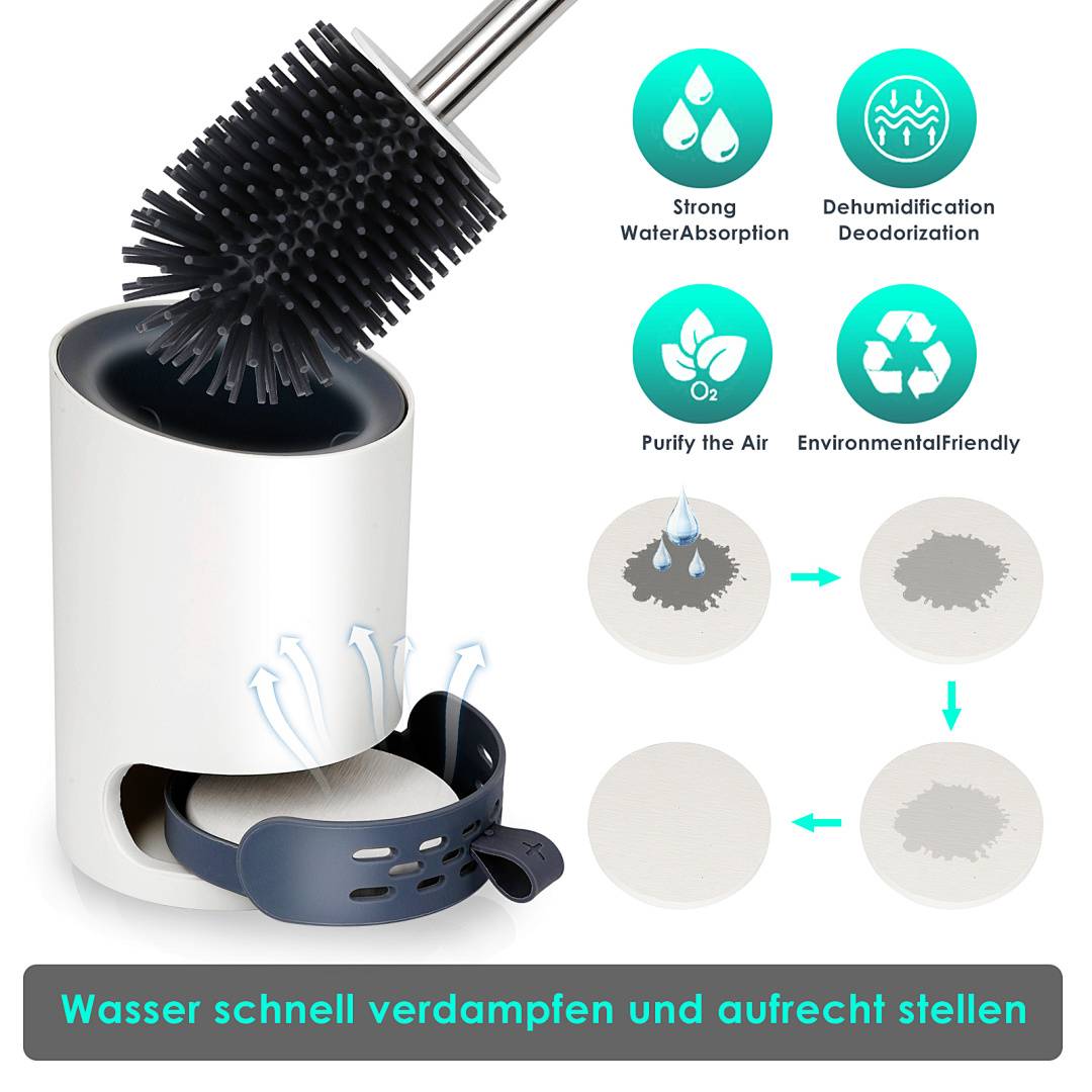 Toilettenbürste Klobürste WC Bürste Silikon 2 in 1 hygenische WC Toilettenbürstenhalter Klobürste Garnitur Toilette Edelstahl Griff