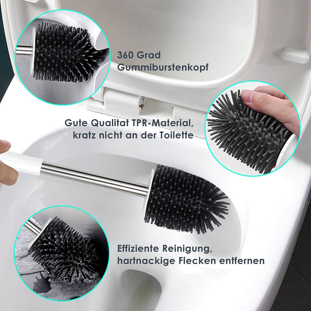Toilettenbürste Klobürste WC Bürste Silikon 2 in 1 hygenische WC Toilettenbürstenhalter Klobürste Garnitur Toilette Edelstahl Griff