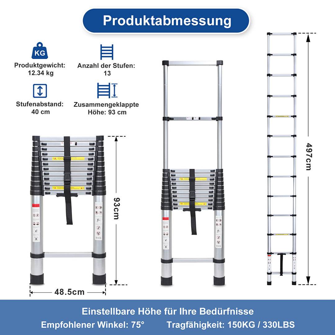 Teleskopleiter Stehleiter 5m Alu Mehrzweckleiter Multifunktionsleiter Ausziehleiter Anlegeleiter Aluleiter Platzsparend