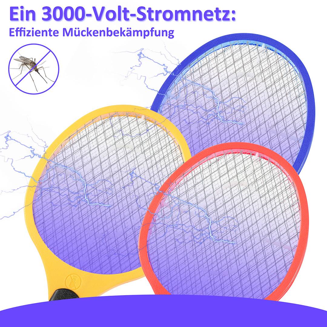 3X Elektrische Fliegenklatsche Insektenvernichter Mücken Fliegenfänger Mückenklatsche Elektro Elektrisch Insektenschutz Insektenschläger