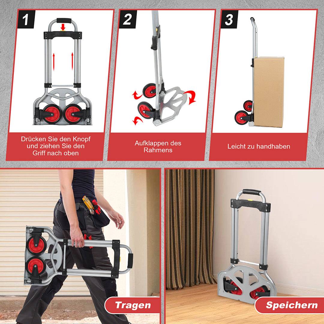 Sackkarre klappbar Transportkarre 60kg Traglast Karre treppe Treppen Transport Stapelkarre Treppensteiger