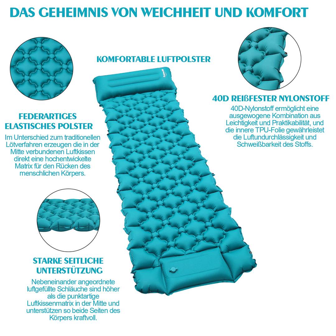 2xCamping Isomatte, Isomatte Camping Aufblasbar, 8.5cm Dicke Isomatten Camping Ultraleicht mit Kissen Isomatte Selbstaufblare Schlafmatte für
