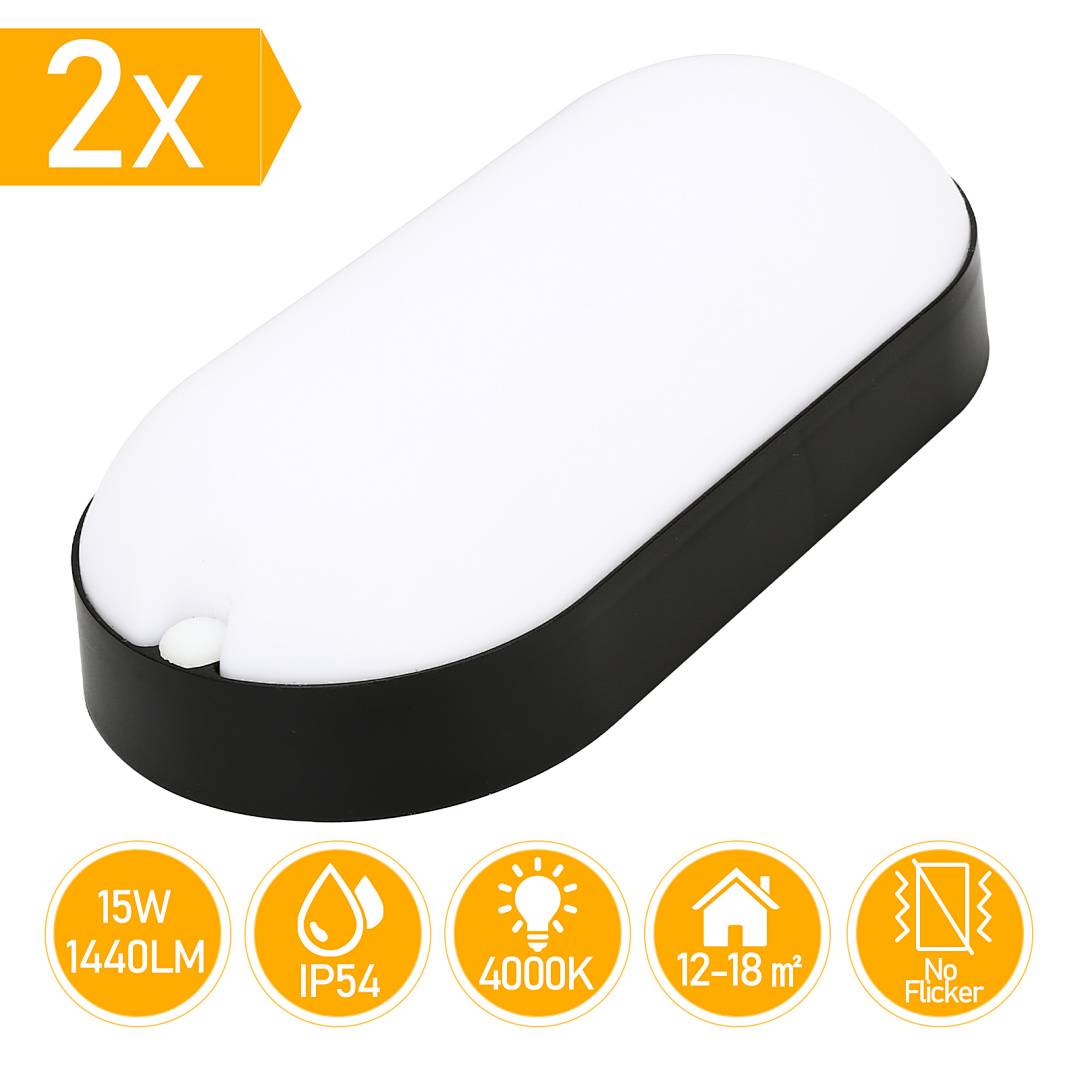 2x LED Feuchtraumleuchte Wannenleuchte Deckenleuchte Feuchtraumlampe Lampe Ovalleuchte Leuchte Lamp Feuchtraumwannenleuchte