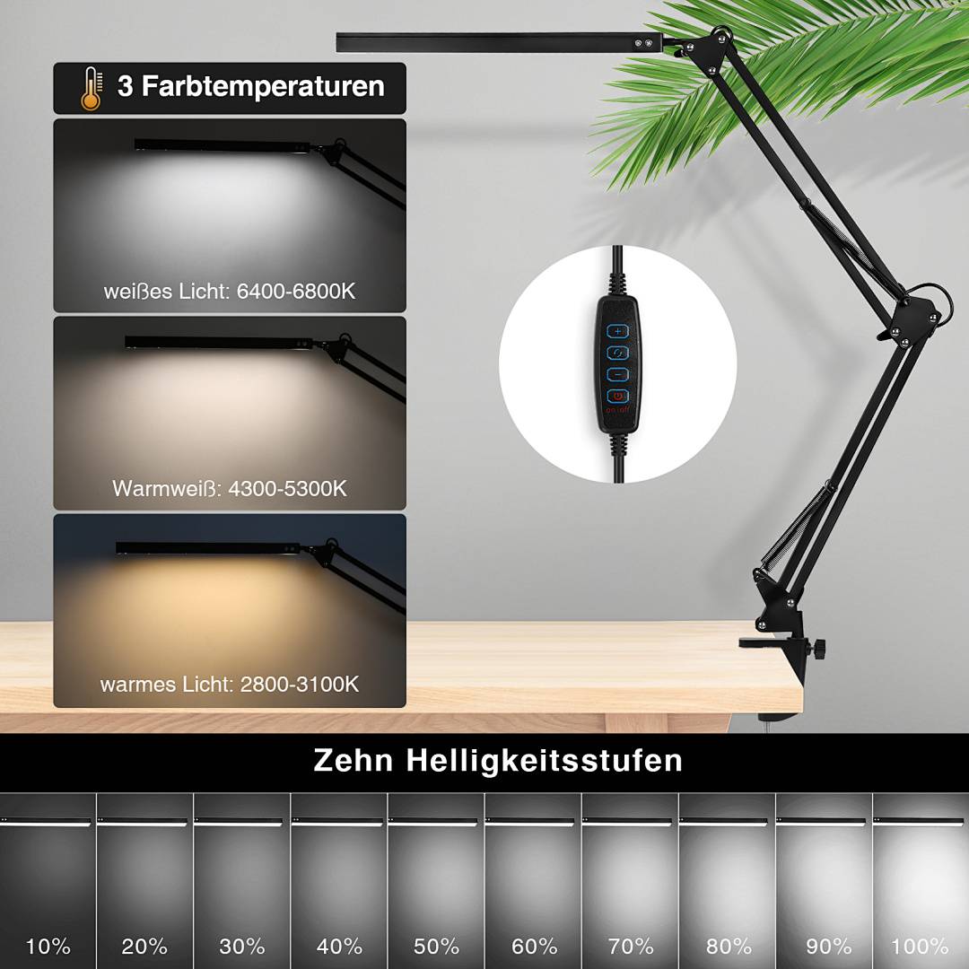 LED Schreibtischlampe Dimmbar Tischlampe 10W Leselampe Tischleuchte Nachttischlampe USB Lampe Nachttisch