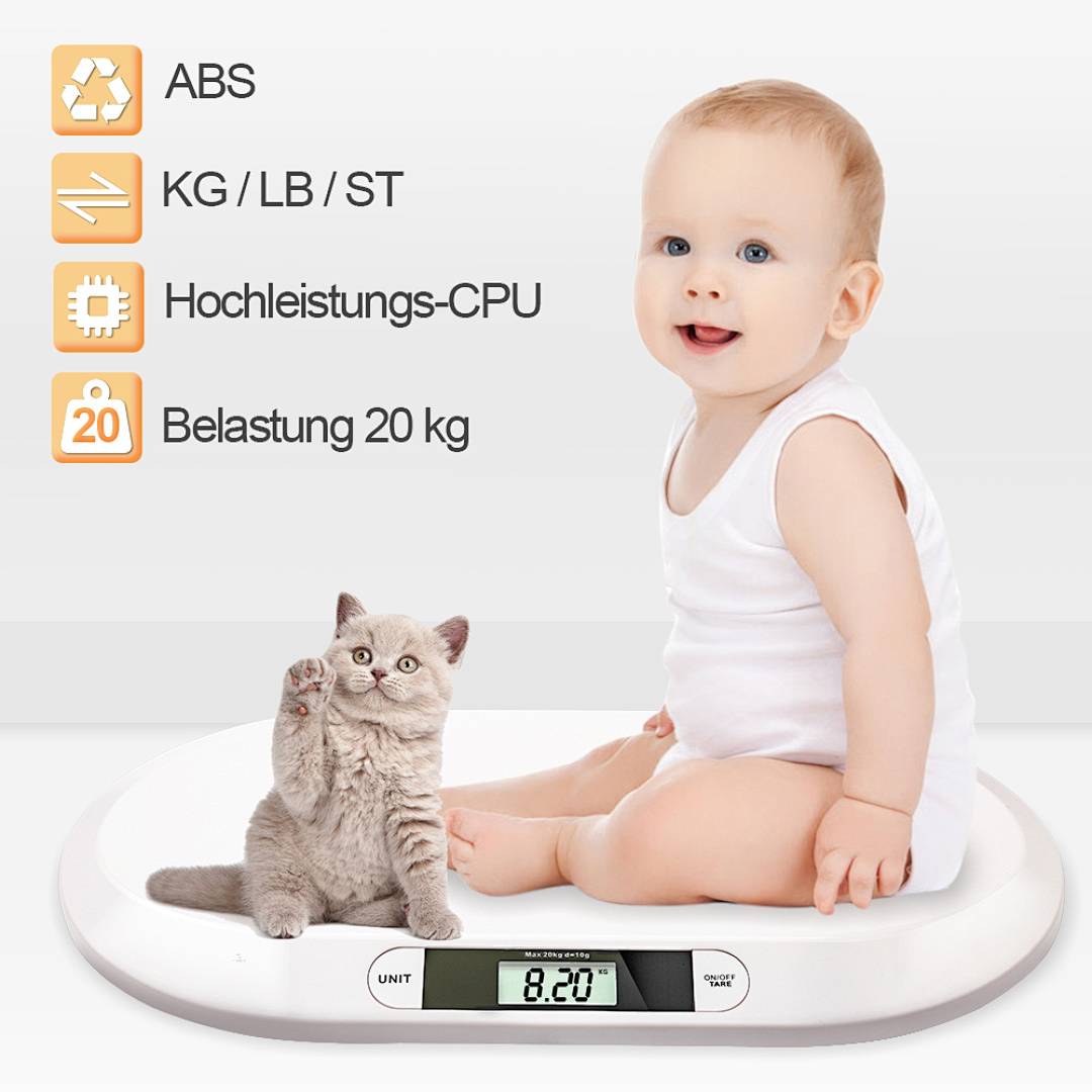 Babywaage Waage Digital bis 20 kg Kinderwaage Tierwaage Baby Digitale Weiß Kleintierwaage