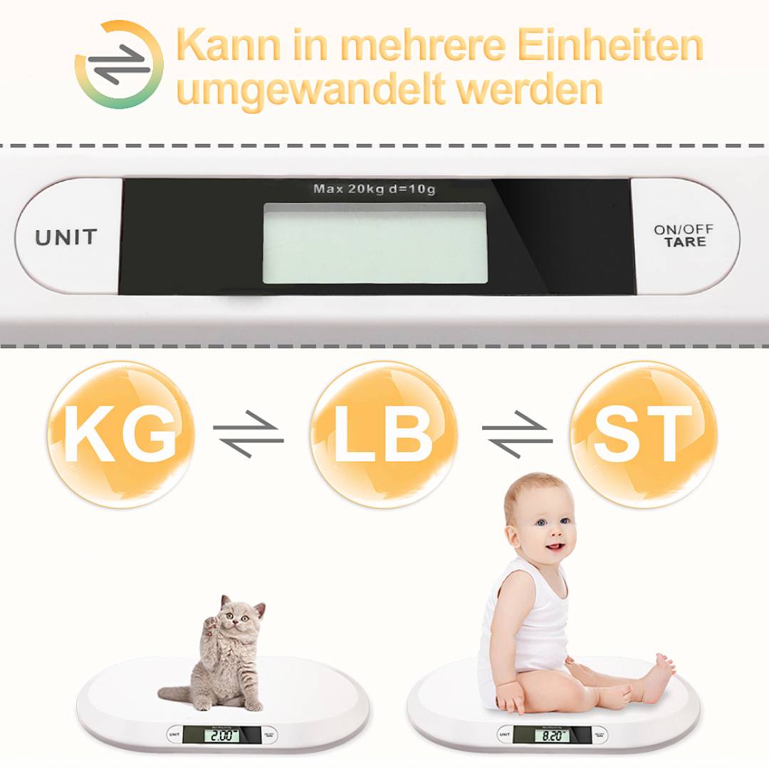 Babywaage Waage Digital bis 20 kg Kinderwaage Tierwaage Baby Digitale Weiß Kleintierwaage