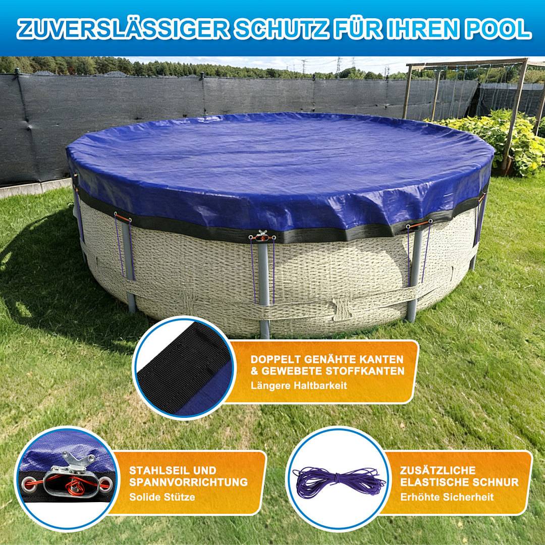 Poolabdeckung Rund für Ø306 cm Pools | Planenmaß Ø366 cm | 2-in-1 PE UV-beständig