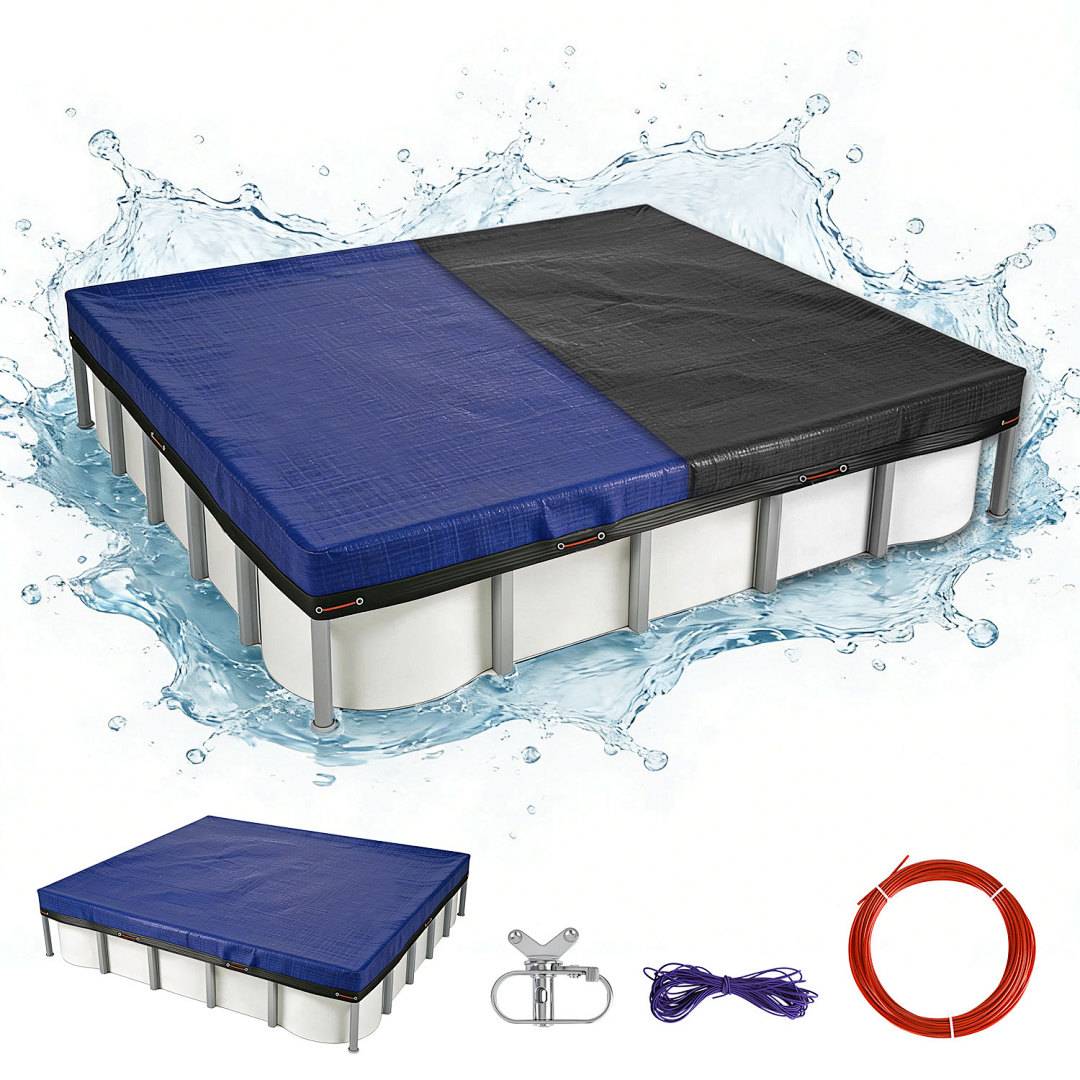 Poolabdeckung Rechteckig für 200x300 cm Pools | Planenmaß 210x304 cm | 2-in-1 PE