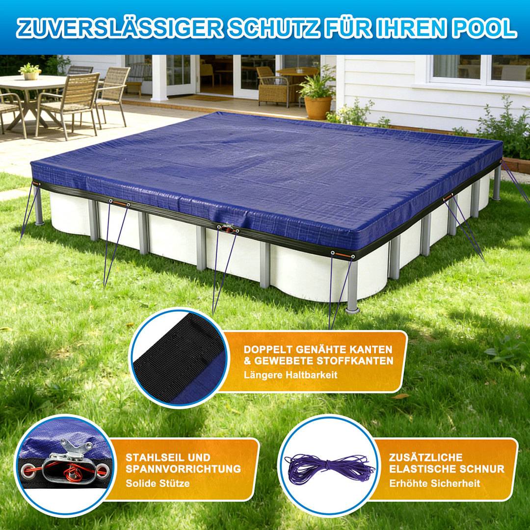 Rechteck Poolabdeckplane für Pools 200x300 cm | Plane 210x304 cm | 2-in-1 PE