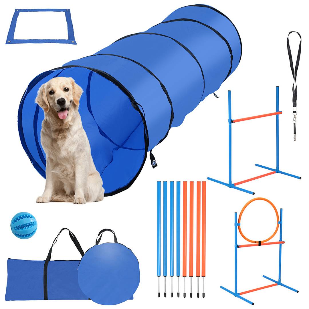 Hunde Agility Hundetraining Set Hundesport 5-tlg Training Tunnel Steckhürden-Set Ausstellungsleine Hürde Hürden