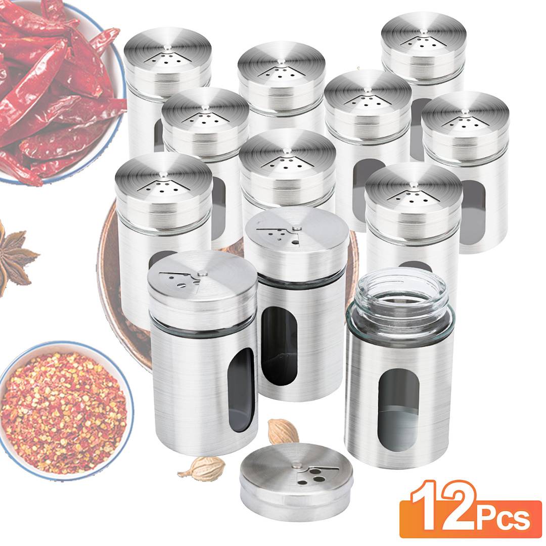 12 x Gewürzstreuer Streuer Salzstreuer Gewürzdosen Glas Box Set Gewürzstreuer Pfeffer Salz Behälter