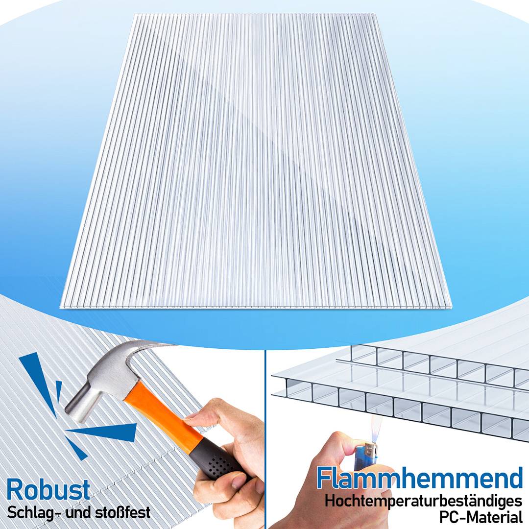 14x Polycarbonat Gewächshausplatten 4mm Doppelstegplatten Stegplatten Gewächshau Stegplatte