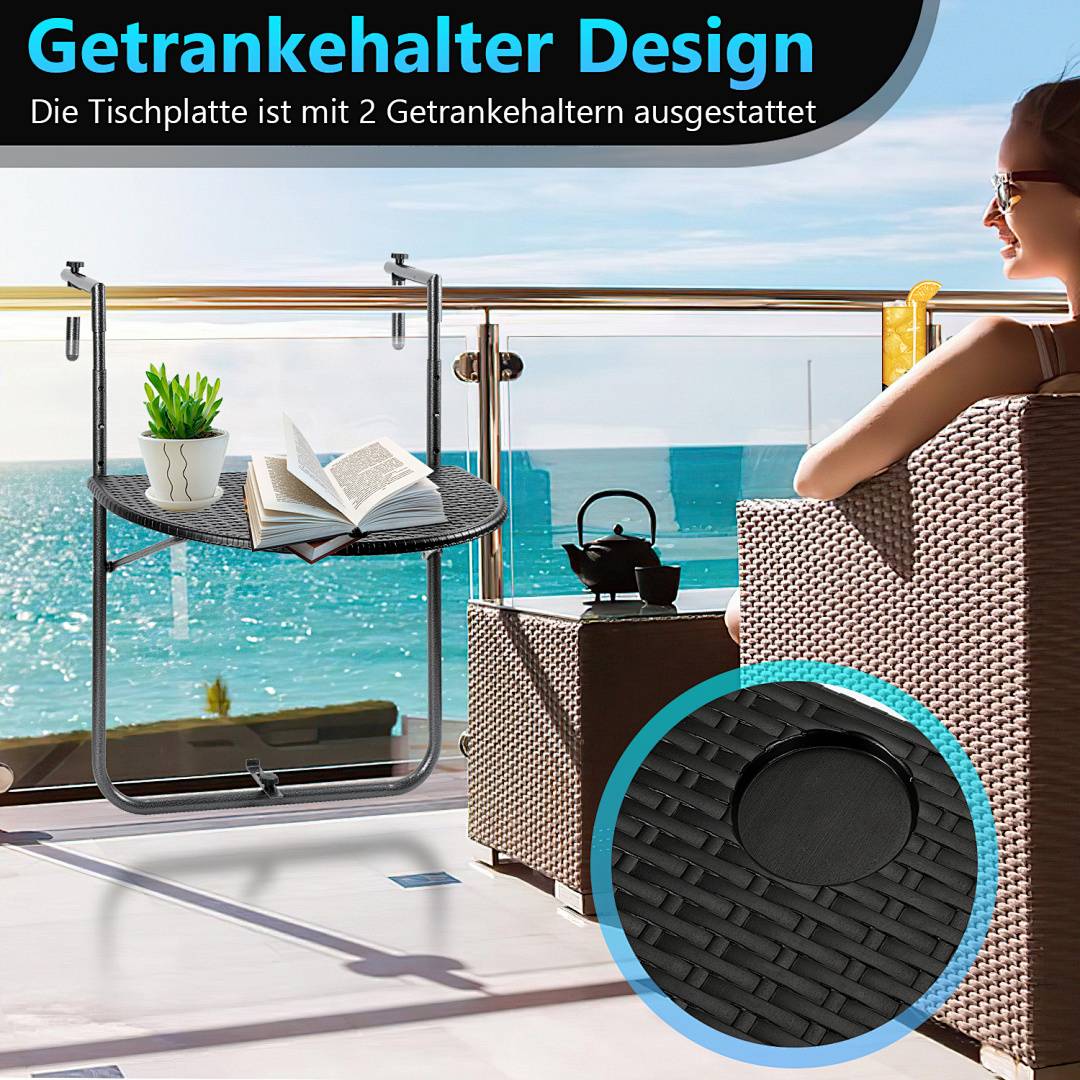 Balkontisch Balkonhängetisch Hängetisch 60x40cm Tisch Balkon Klapptisch Klappbar Beistelltisch Möbel