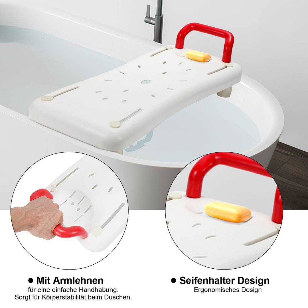 Badewannensitz Weiß mit Griff Rutschfester Wannensitz Stuhl Badewannenbrett Badesitz Badehilfe DuschHocker