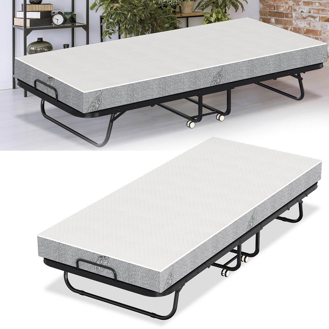 Klappbett Gästebett Klappbar mit Matratze 90x200cm Faltbett Bett Einzelbett Klappmatratze Metallbett Liege