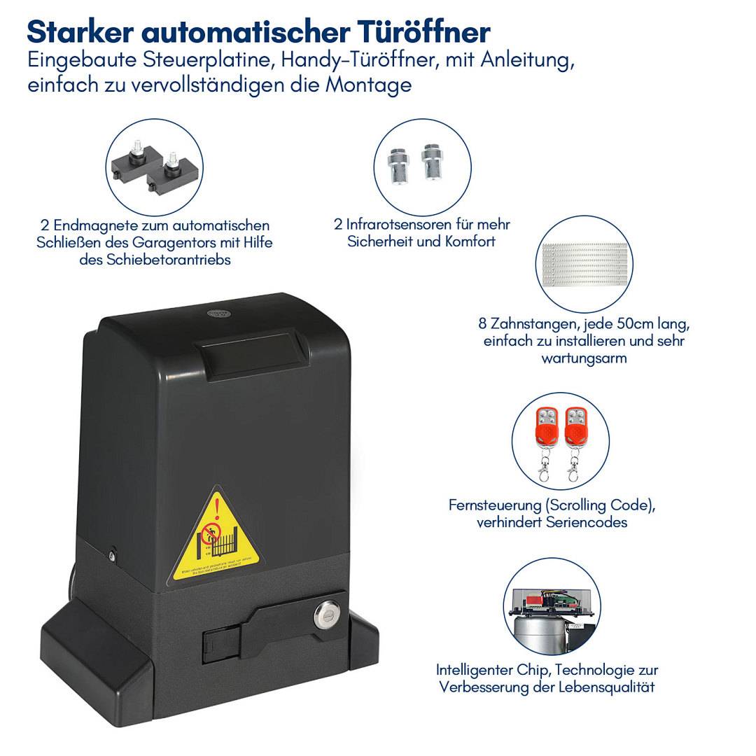Schiebetorantrieb Toröffner Electric 370W 800KG Antrieb Toranlage Warnlicht Schlüsselschalter Lichtschranke Elektrisch