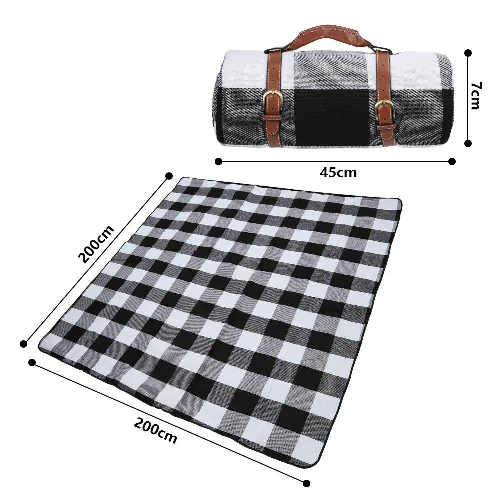 Picknickdecke Wasserdicht 200x200 cm XXL Outdoor Campingdecke Faltbar mit Tragegriff, Streifen & Karo Muster