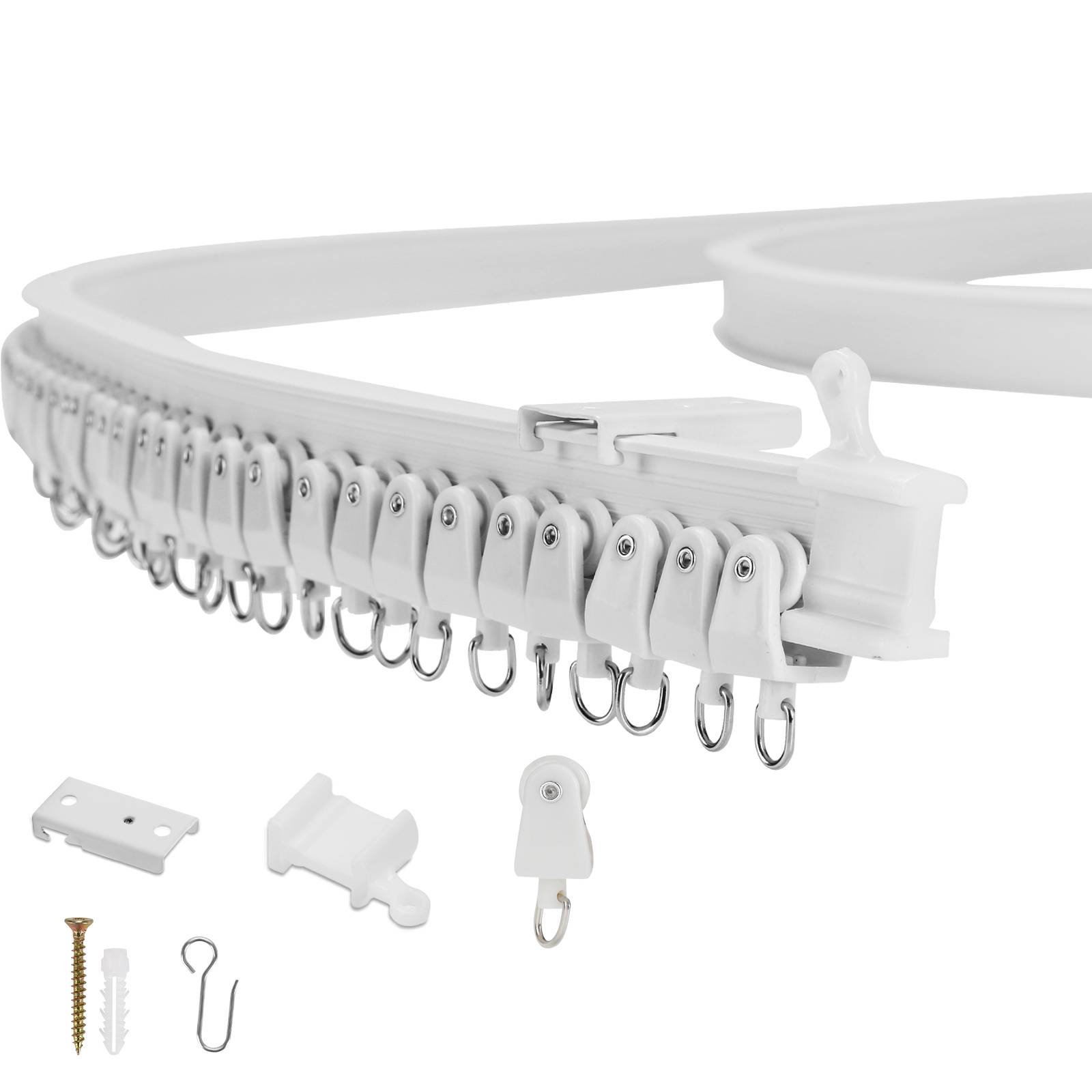 5M Flexible Gardinenschiene Deckenmontage, Biegbare Vorhangschiene mit Haken, Laufrollen, Halterungen, Endkappen & Schrauben, Kürzbar für Erker, Dus