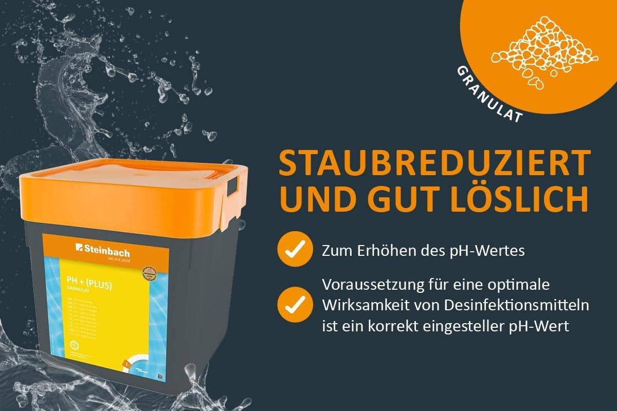 Steinbach Poolpflege pH-Plus Granulat - 0753201TV00-15kg - Zur pH-Wert-Erhöhung im Pool - Gut löslich & staubreduziert - Für stabile Wasserwerte