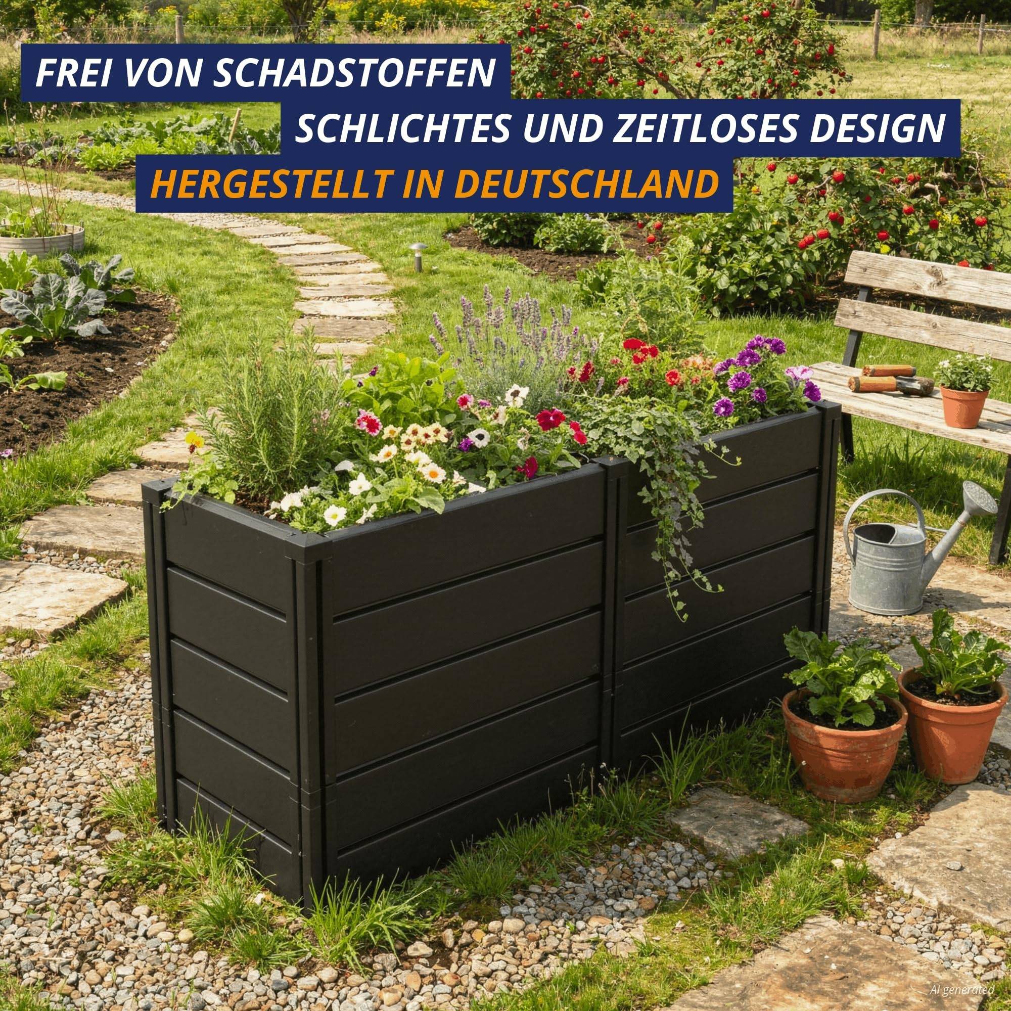 KHW Hochbeet Demeter XXL Schmal | 158×44×92 cm Garten Hochbeet | 588L Pflanzvolumen | 100% recycelter Kunststoff | wetterfest & UV-beständig | werk