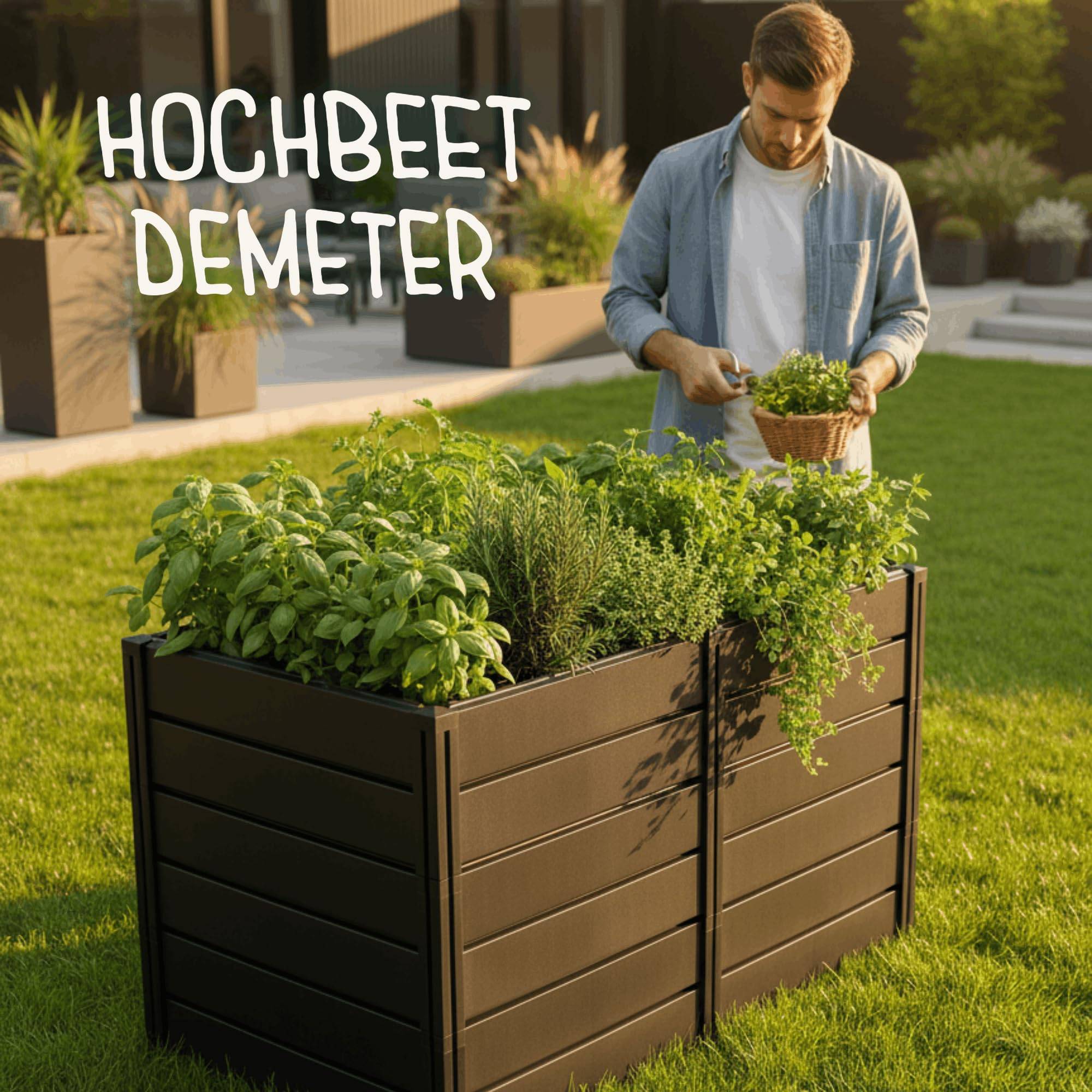 KHW Hochbeet Demeter XXL | 158×82×92 cm Garten Hochbeet | 1008L Pflanzvolumen | 100% recycelter Kunststoff | wetterfest & UV-beständig | werkzeuglo