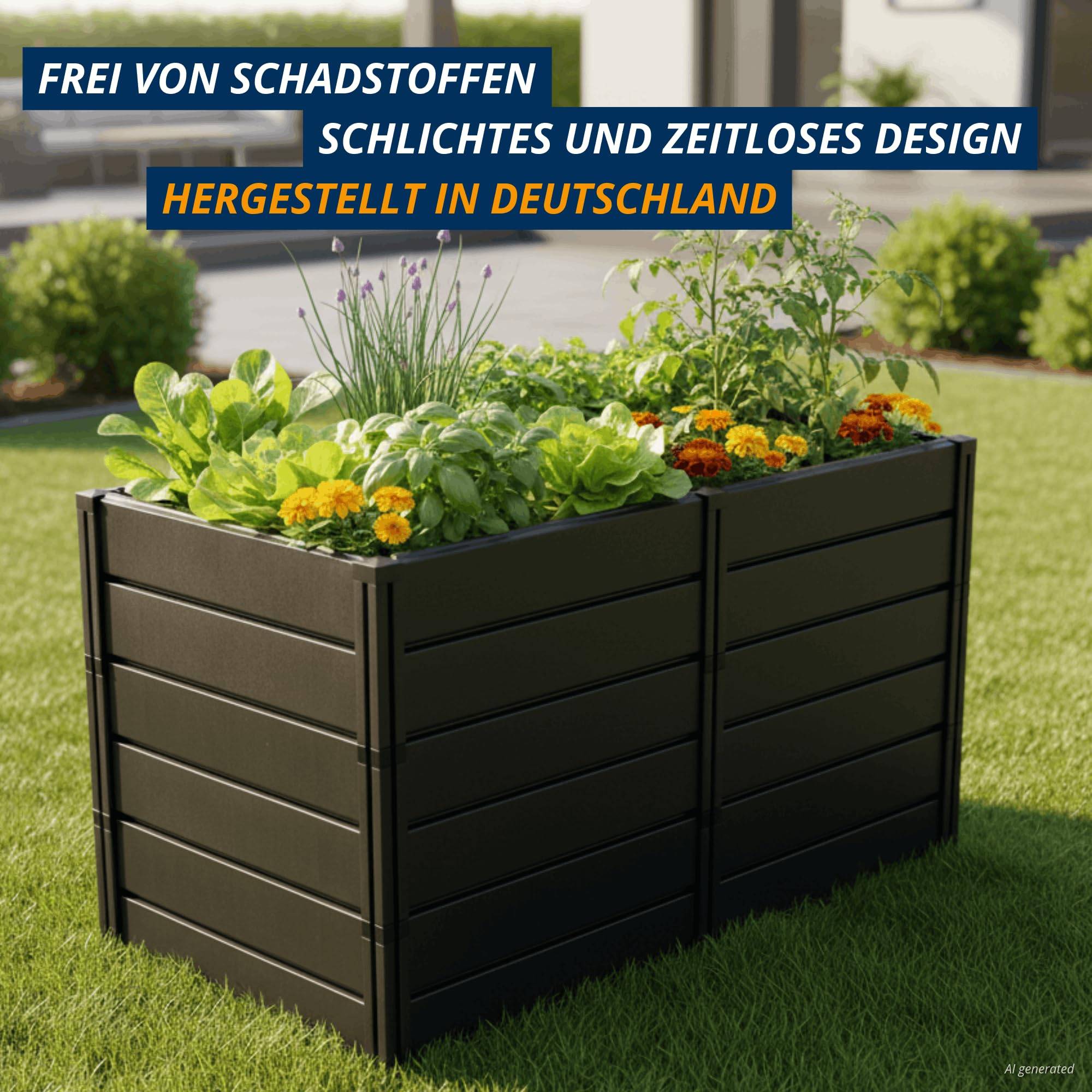 KHW Hochbeet Demeter XXL | 158×82×92 cm Garten Hochbeet | 1008L Pflanzvolumen | 100% recycelter Kunststoff | wetterfest & UV-beständig | werkzeuglo