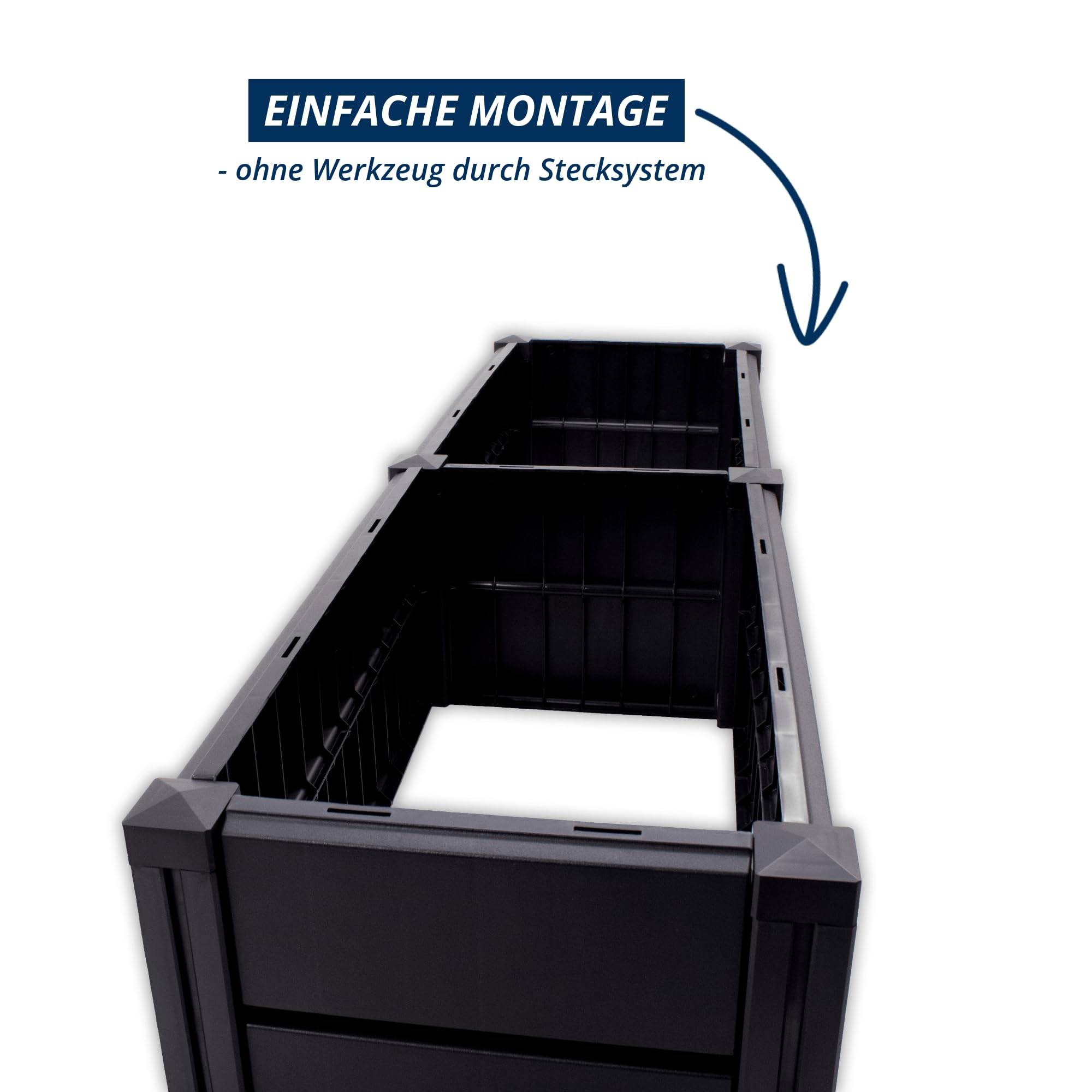 KHW Hochbeet Demeter L Schmal | 158x44x31 cm Hochbeet für Garten Balkon & Terrasse | 196L Pflanzvolumen | aus 100% recyceltem Kunststoff