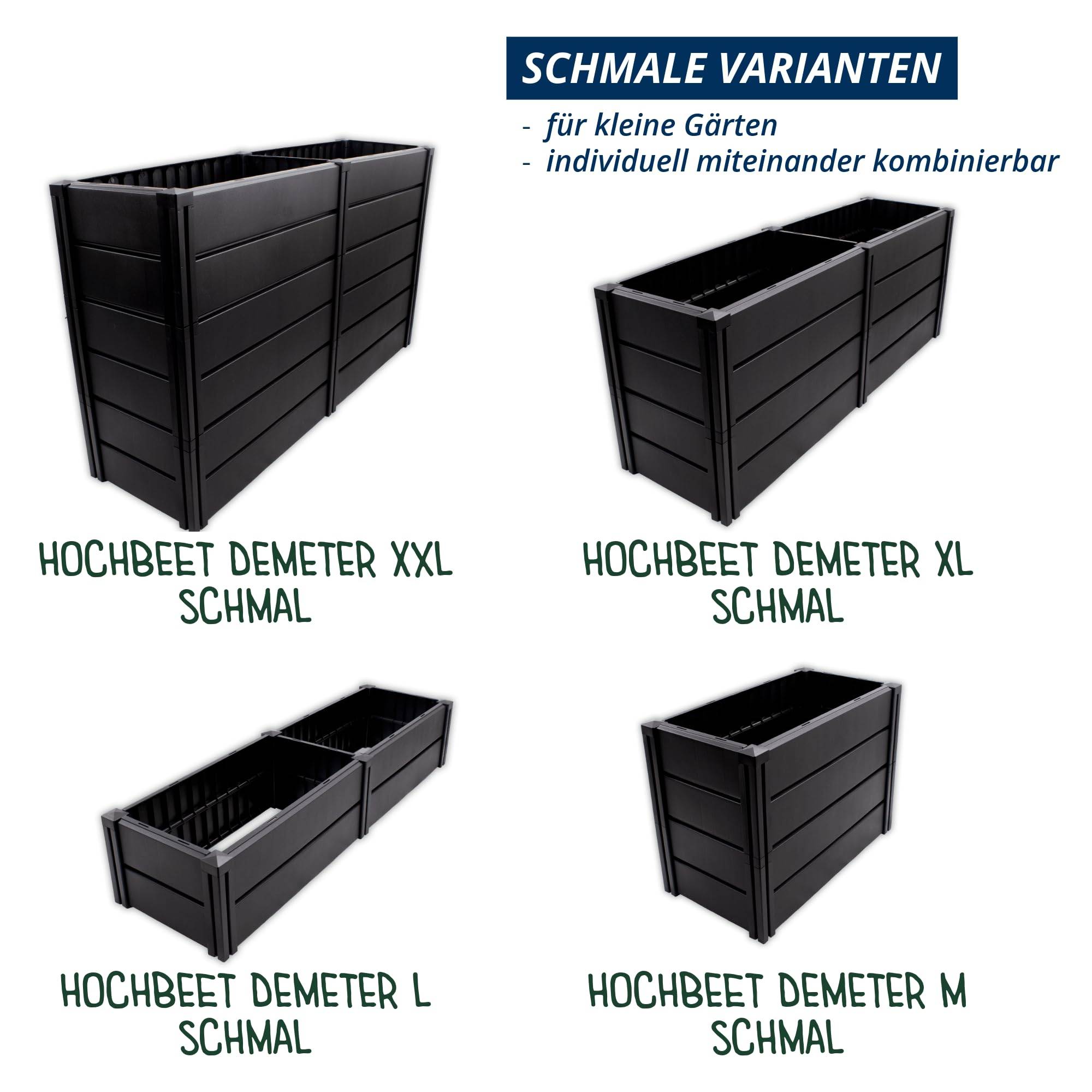 KHW Hochbeet Demeter L Schmal | 158x44x31 cm Hochbeet für Garten Balkon & Terrasse | 196L Pflanzvolumen | aus 100% recyceltem Kunststoff